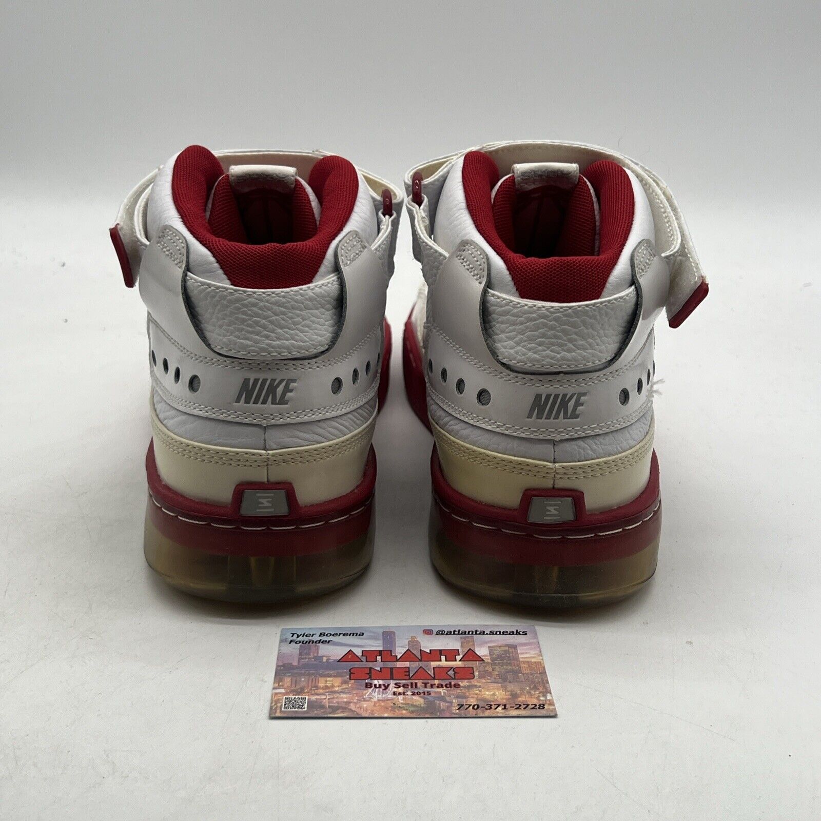 Size 11-Nike Mens Shox Spotlight (315836-111) Mid Top White Red Basketball Shoes