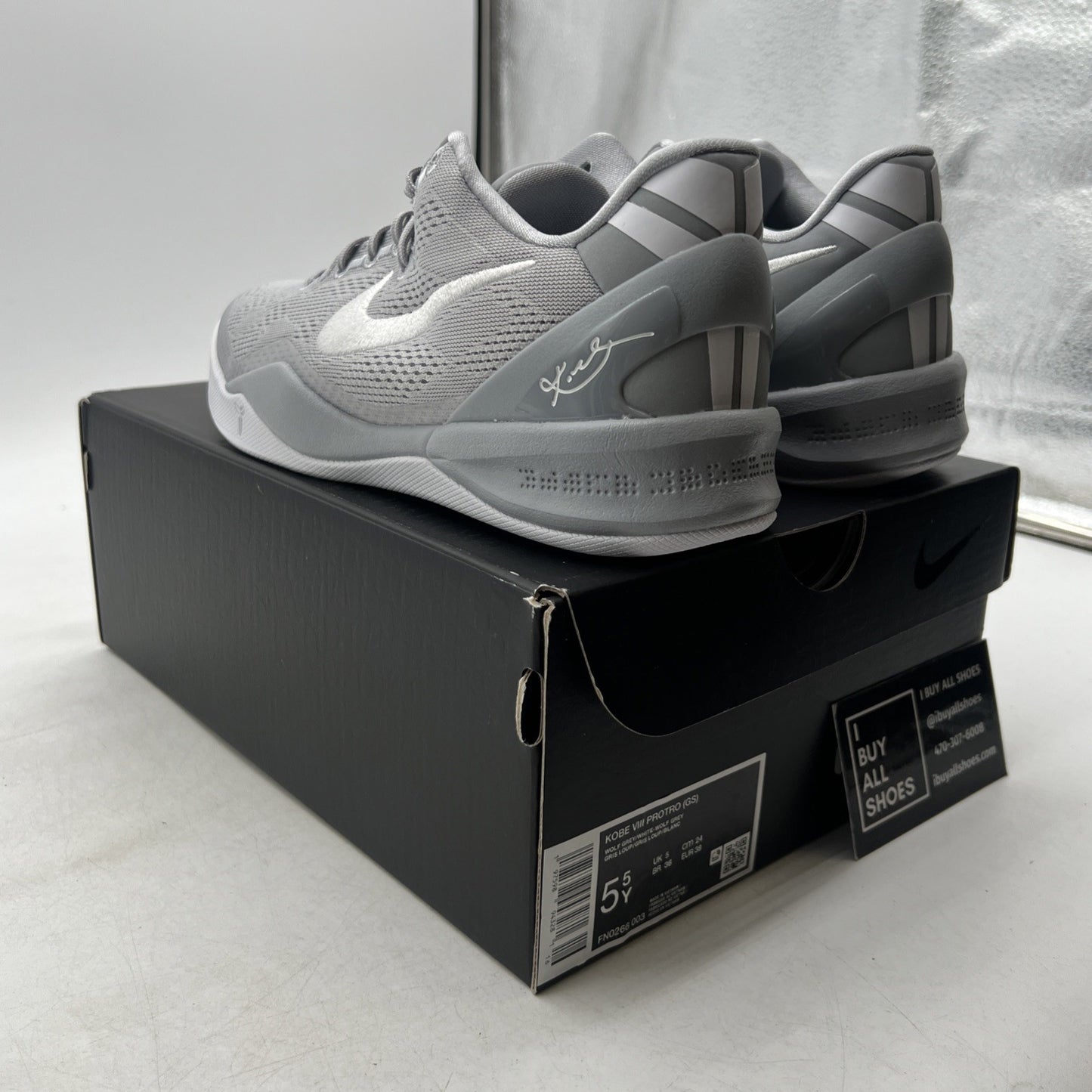 Size 5.5Y - Nike Kobe  (FN0266-003) Wolf Grey/White