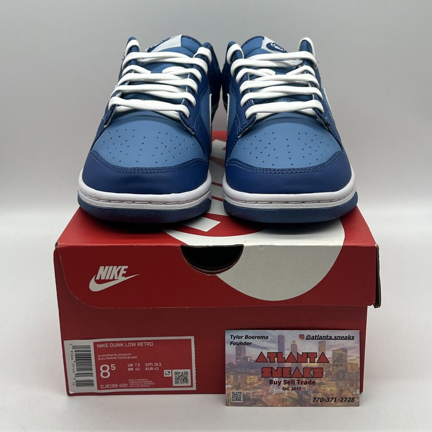 Size 8.5 - Nike Dunk Low Dark Marina Blue 2021 Brand New Og All White