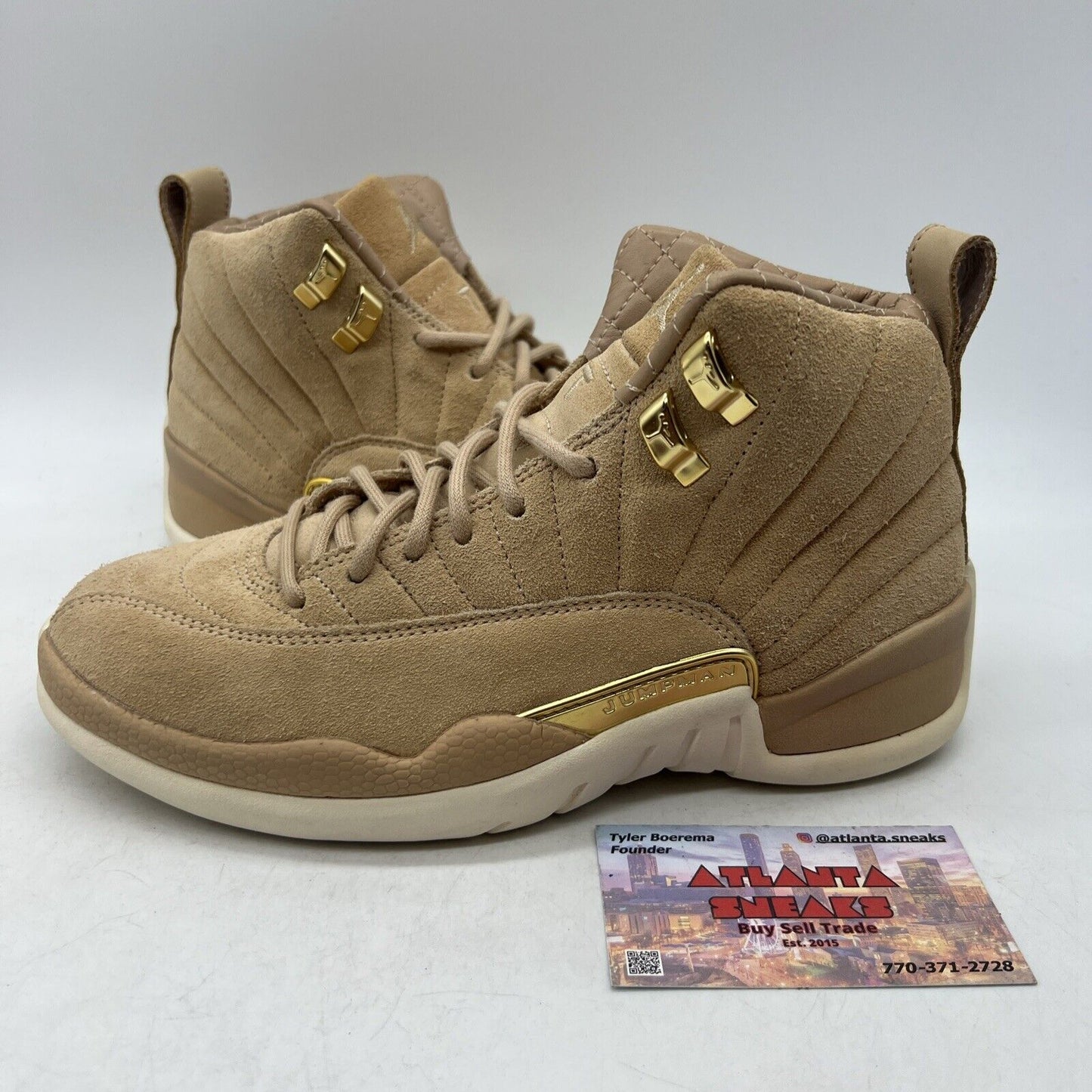 Size 5.5 - Air Jordan 12 Retro Vachetta Tan W White Suede (A06068-203)