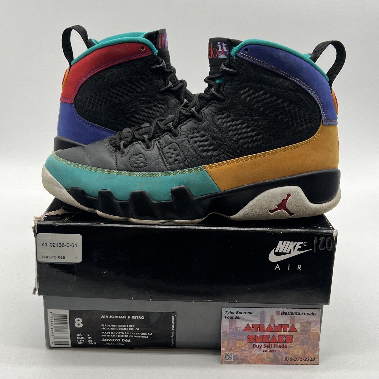 Size 8 - Air Jordan 9 Retro Dream It, Do It Black Aqua Yellow Red (302370-065)