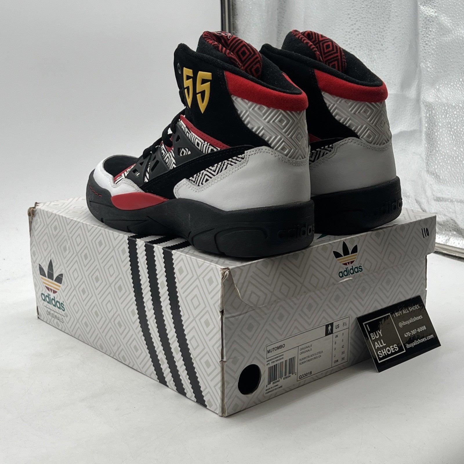 Size 8.5 - Adidas Mutombo Black High Top Retro Basketball Sneakers (Q33018)