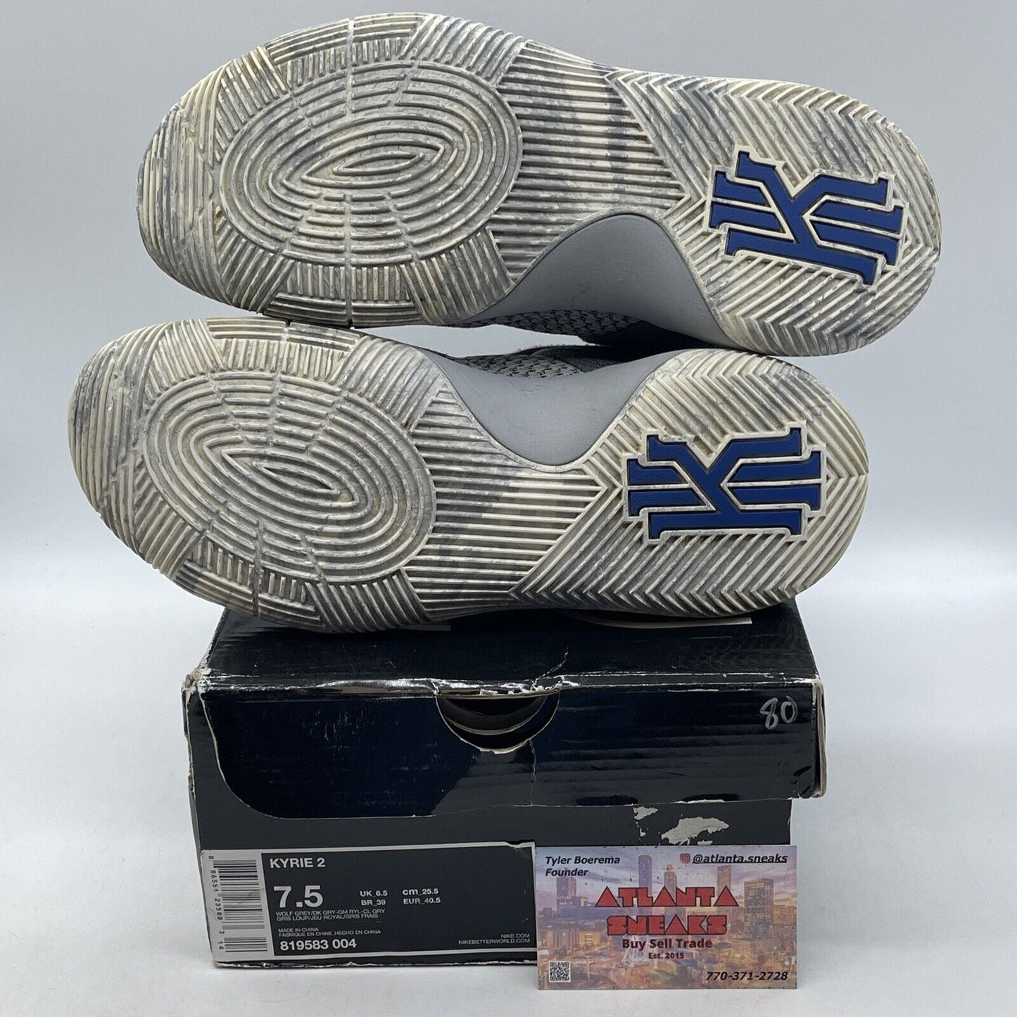 Size 7.5 - Nike Kyrie 2 Omega Grey White Suede Blue Leather  (819583-004)