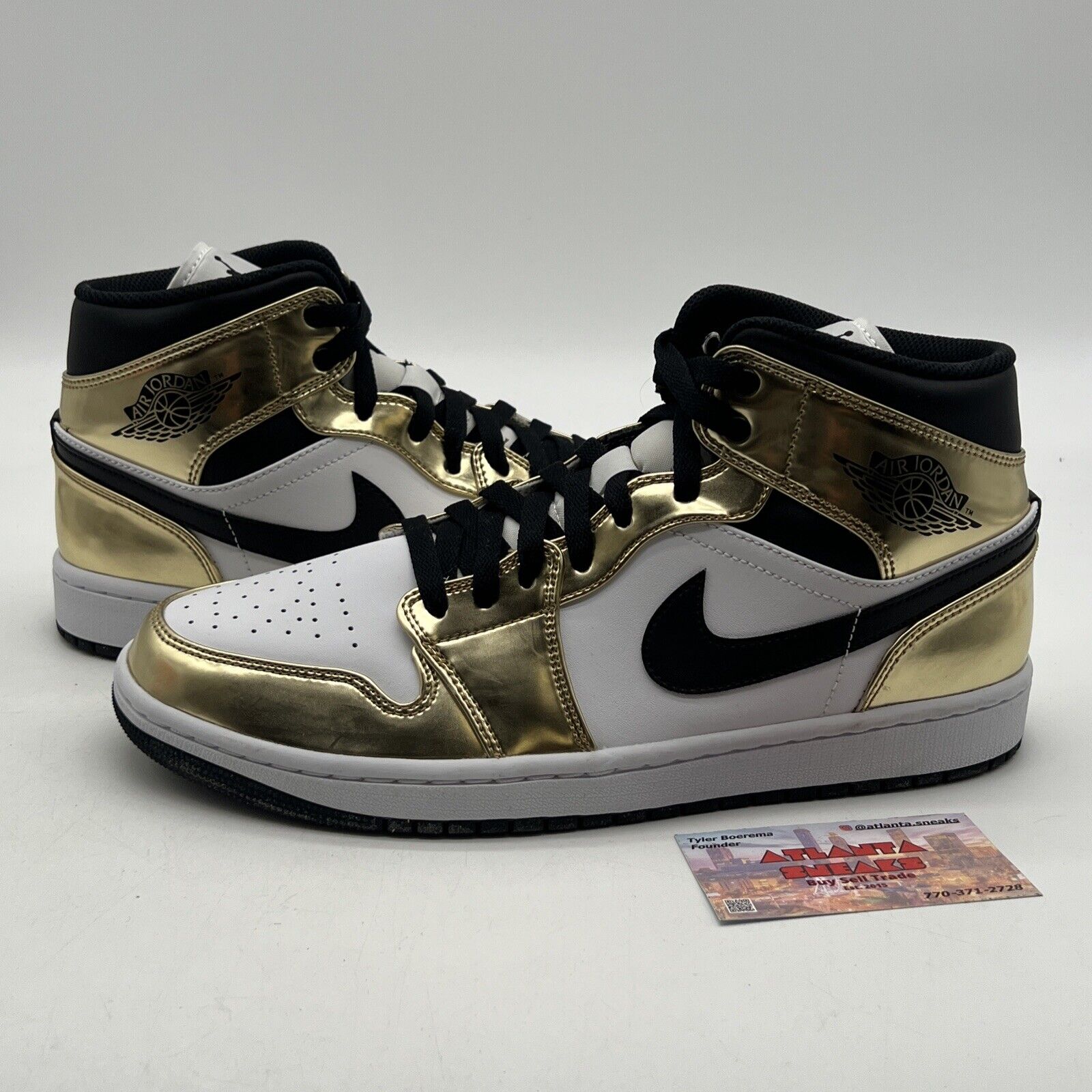 Size 10 - Jordan 1 Mid SE Metallic Gold 2020 Black White Leather (DC1419-700)