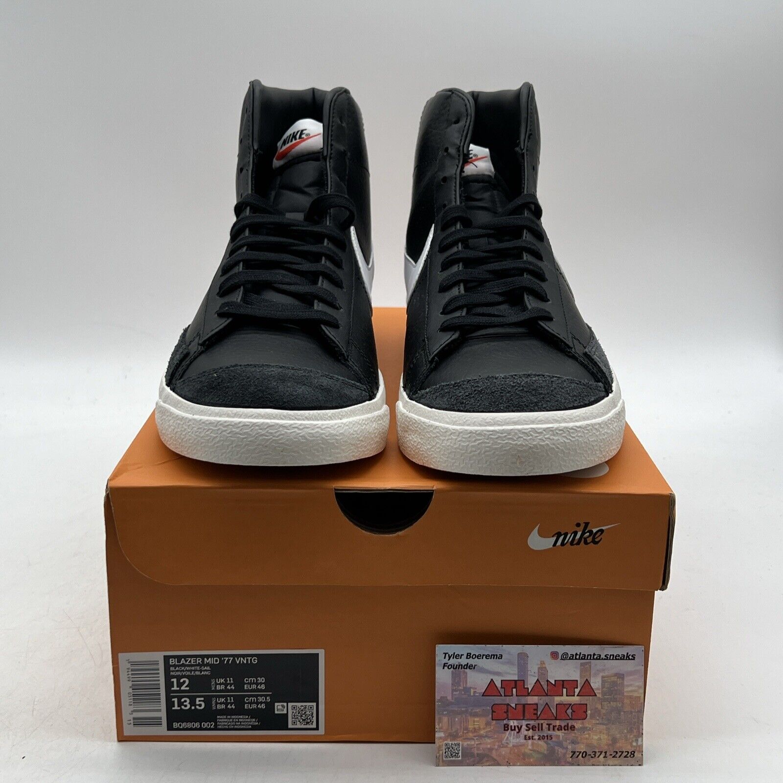 Size 12 - Nike Blazer '77 Vintage Mid Black Sail Leather (BQ6806-002).