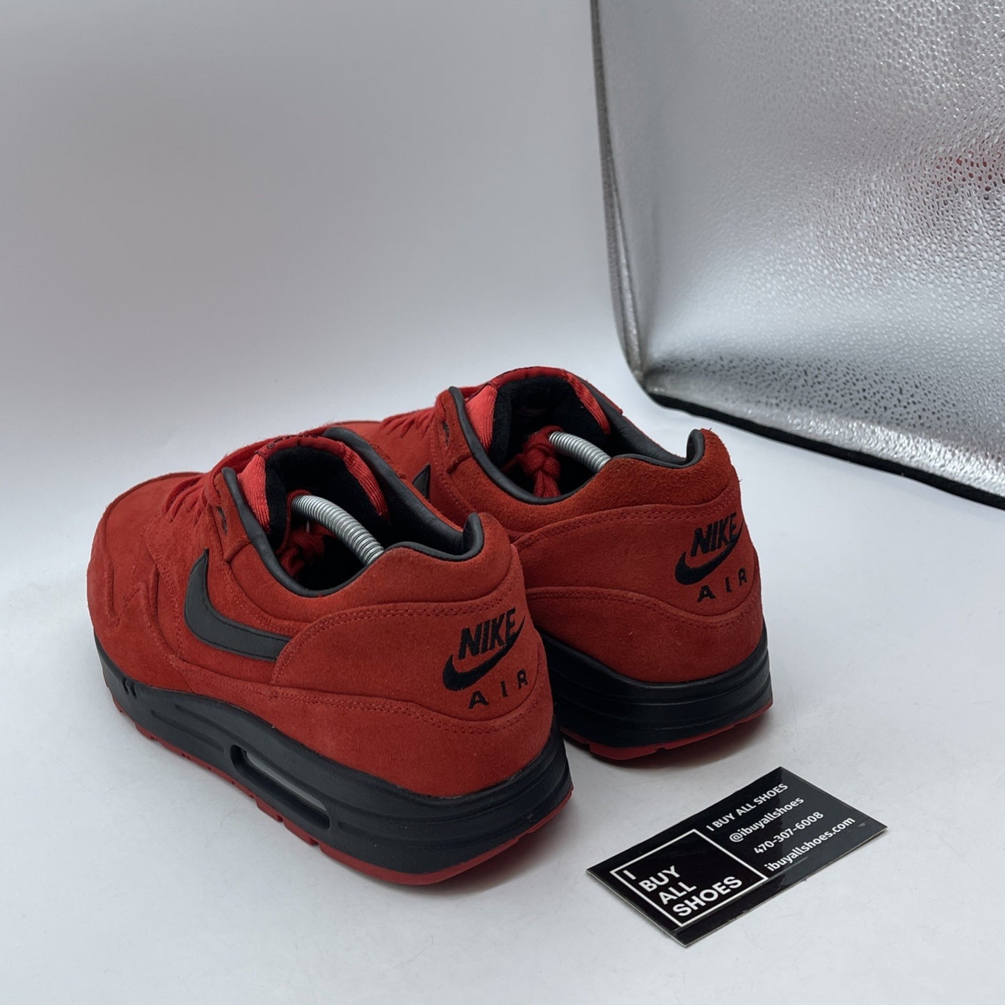 Size 13 - Nike Air Max 1 Prm Pimento Red White Suede Leather (512033-610)