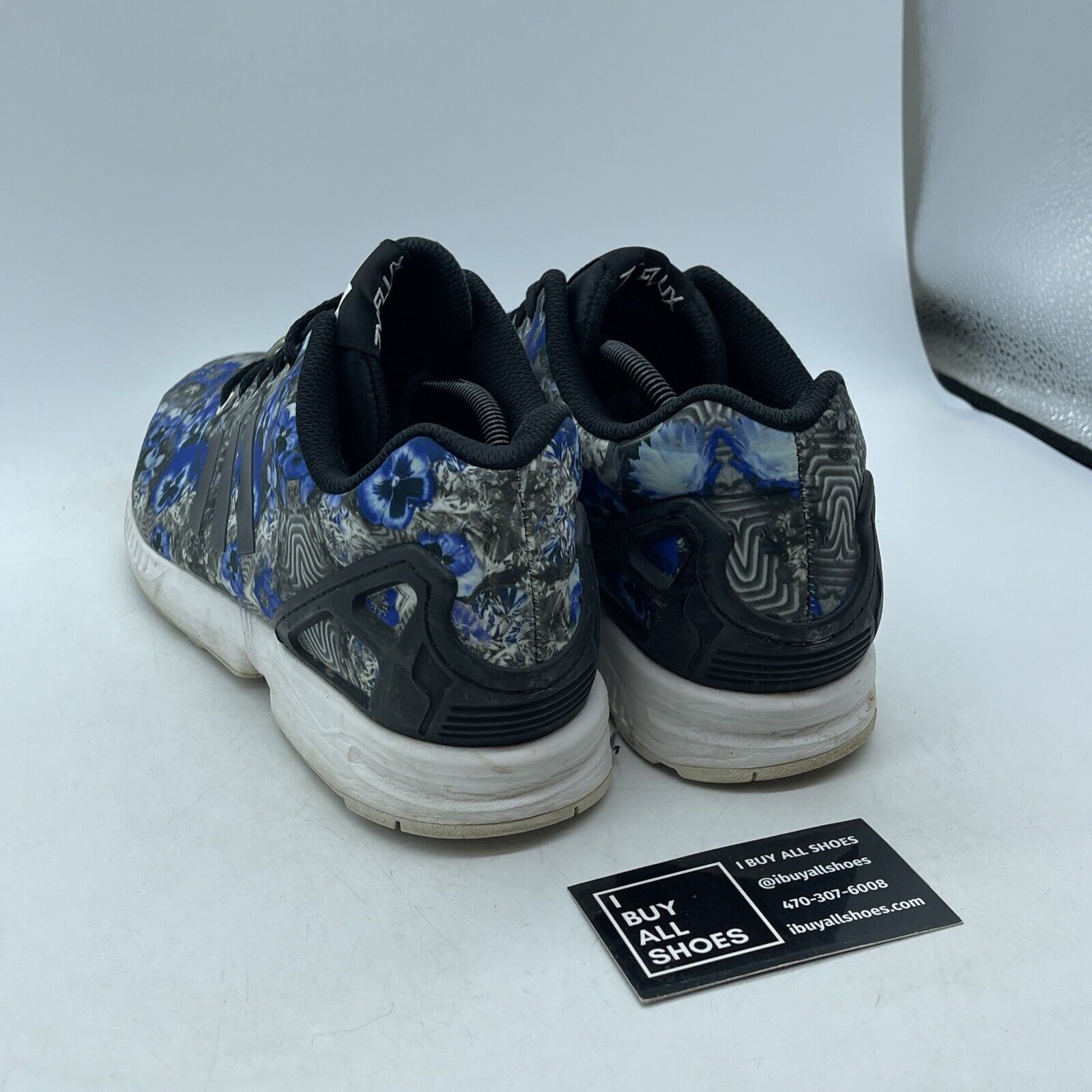 Size 12 - Adidas ZX Flux Floral Blue Print Black White Leather  (AQ8600)