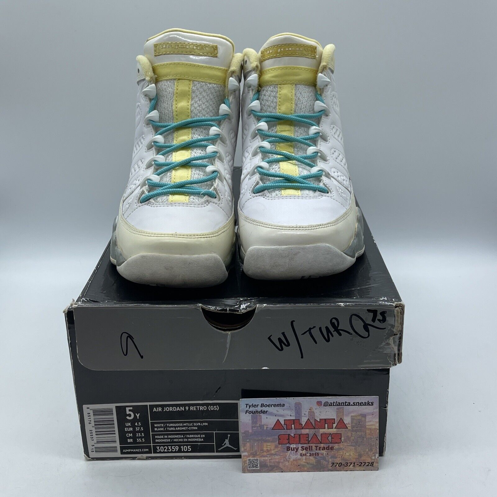 Size 5Y - Nike Air Jordan 9 Retro White Turquoise Metallic Silver (302359-105)