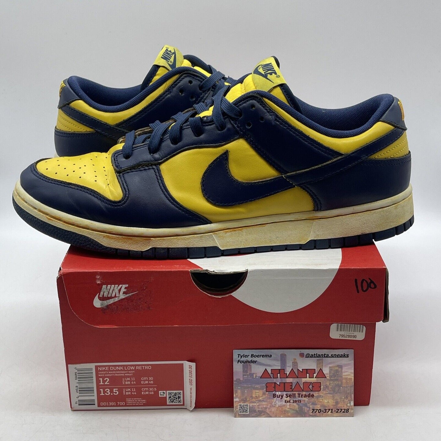 Size 12 - Nike Dunk Low Michigan 2021 Navy Yellow White Leather (DD1391-700)