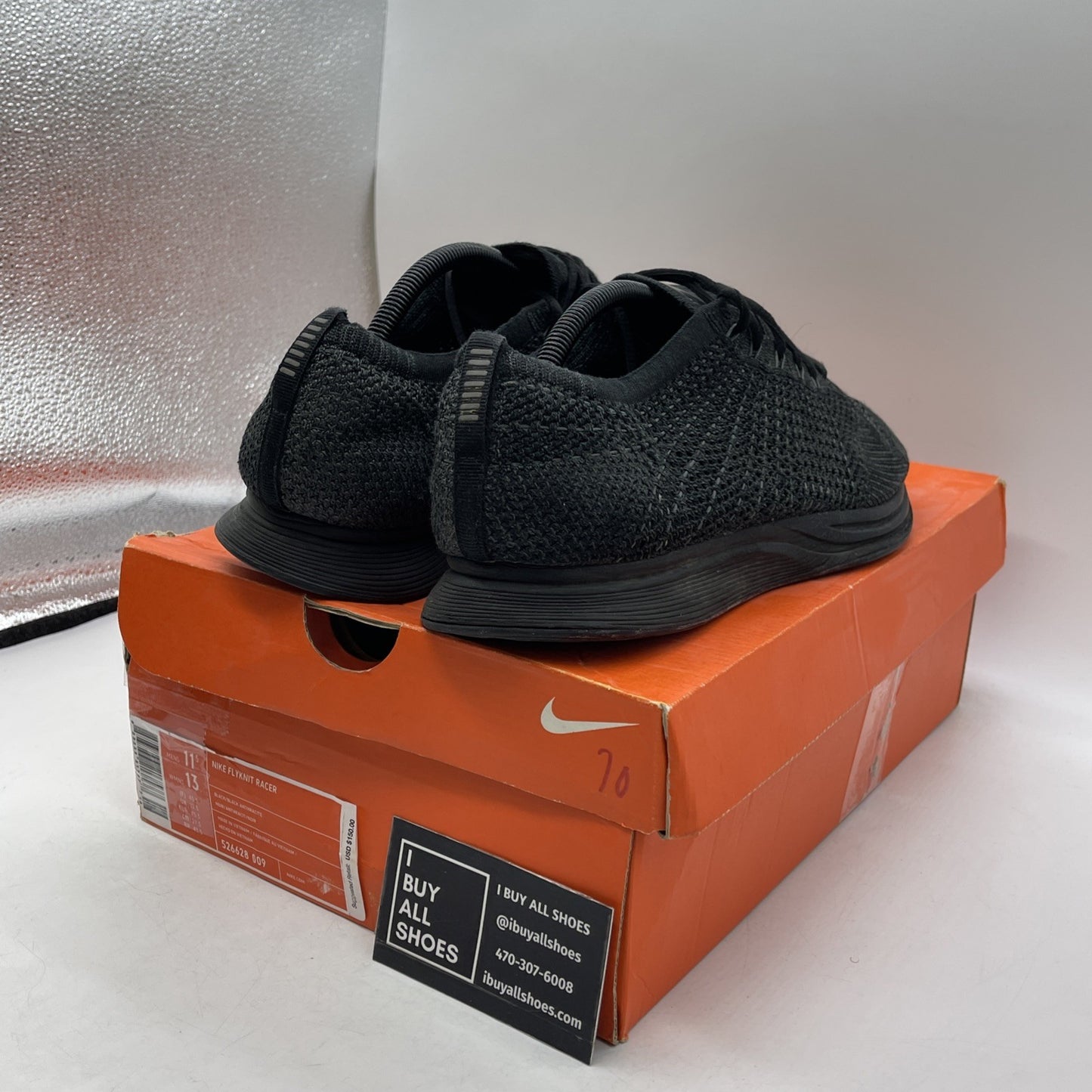Size 11.5 - Nike Flyknit Racer Triple Black (526628-009)
