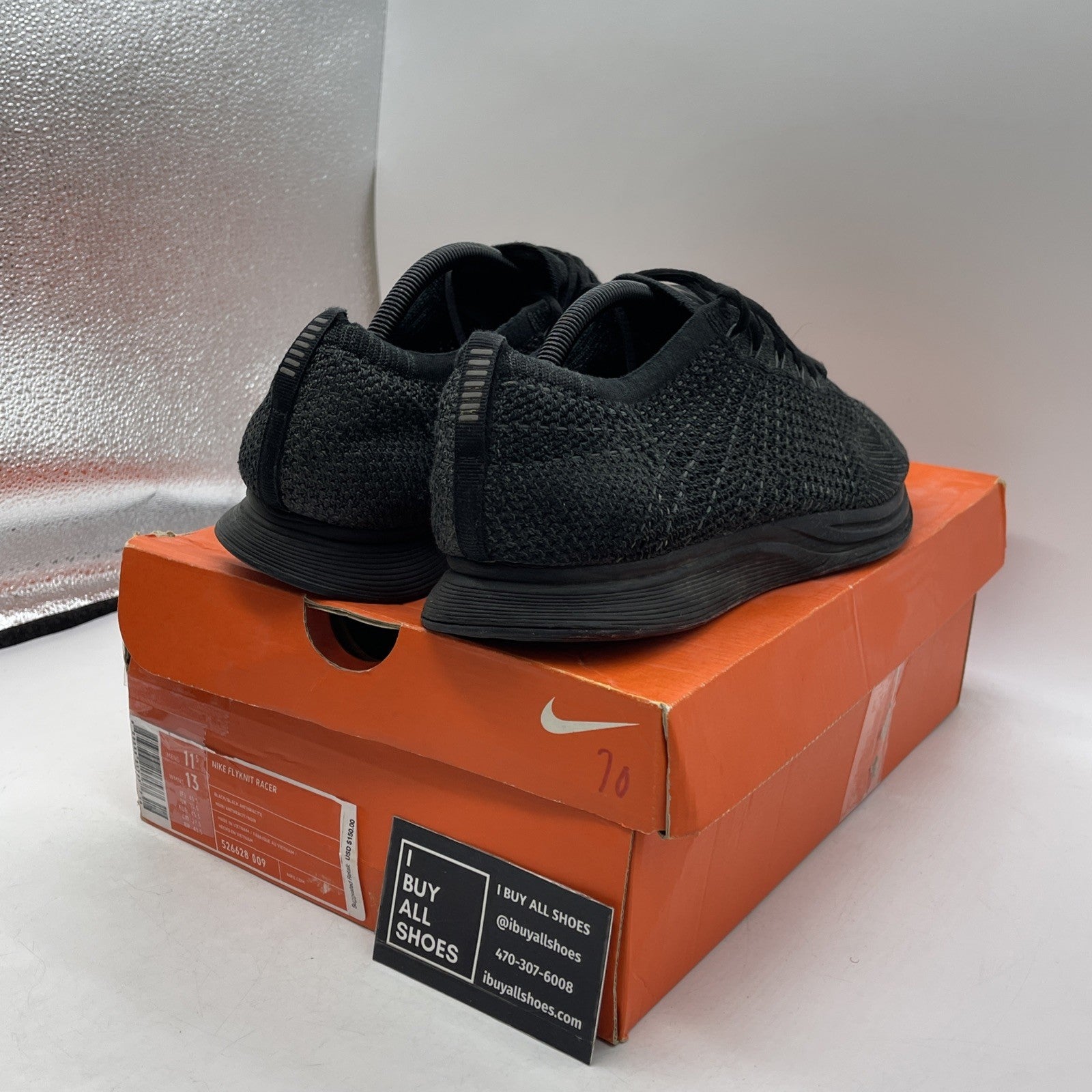 Size 11.5 - Nike Flyknit Racer Triple Black (526628-009)