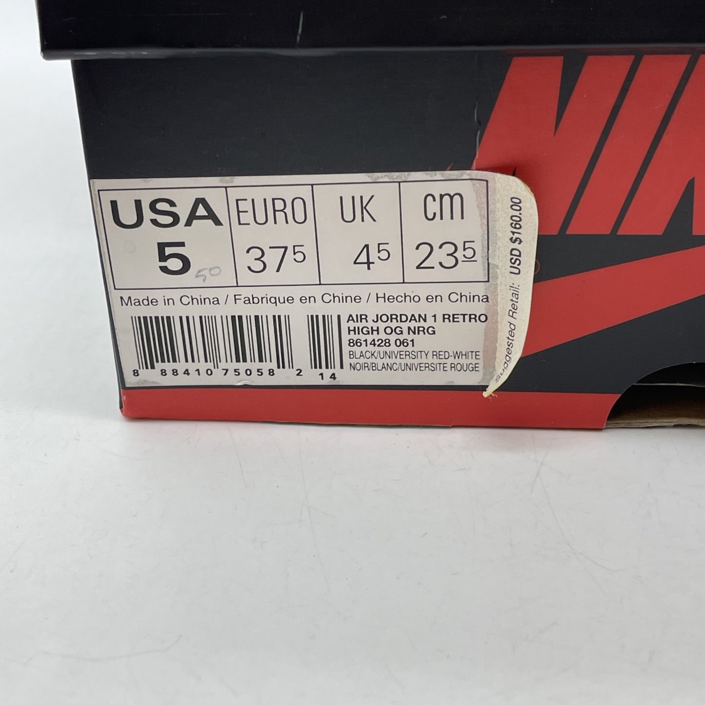 Size 5 - Air Jordan 1 Retro OG NRG High Homage to Home Red White (861428-061)