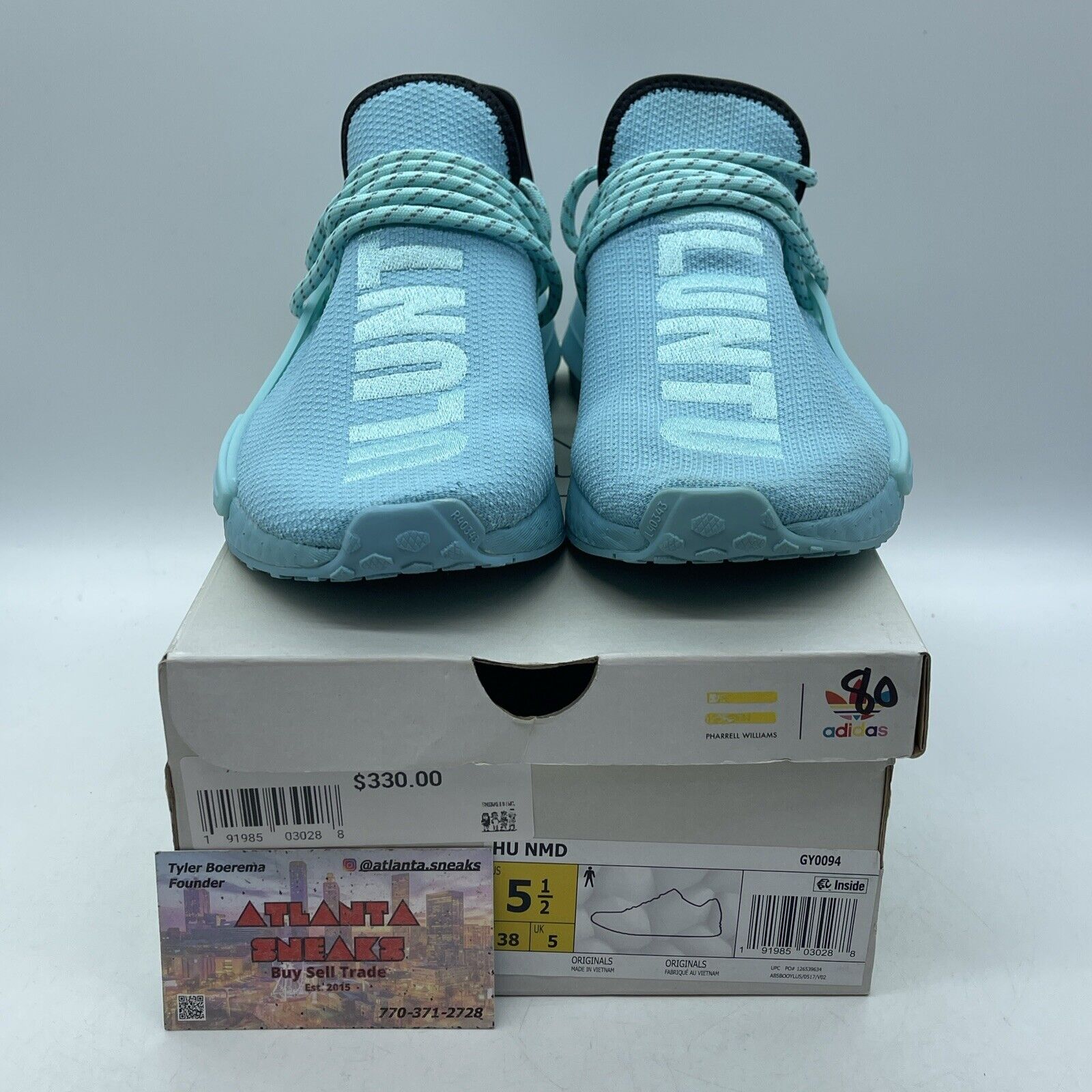 Size 5.5 - Adidas Pharrell X NMD human Race Aqua Blue Black  Suede (GY0094)