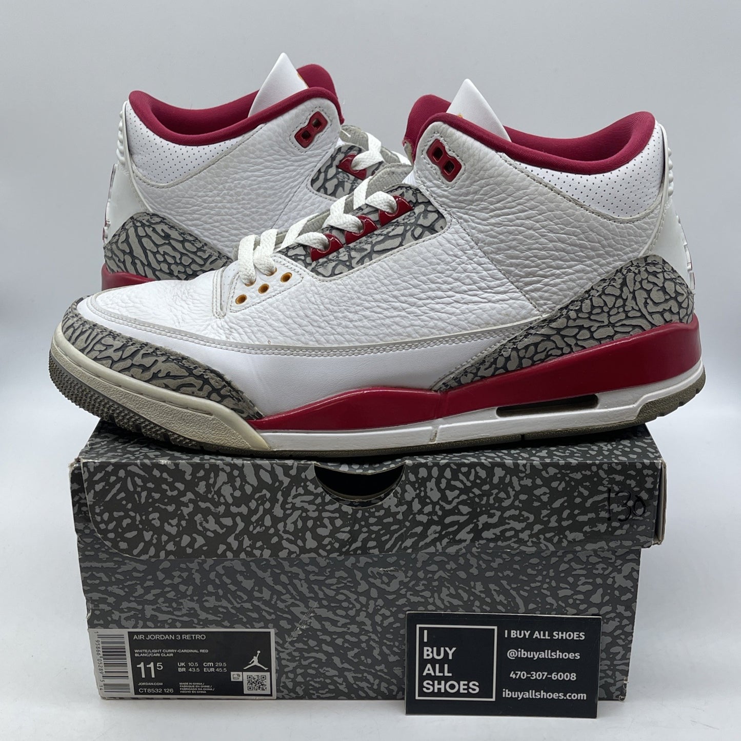 Size 11.5 - Jordan 3 Retro Mid Cardinal Red White Grey Leather (CT8532-126
