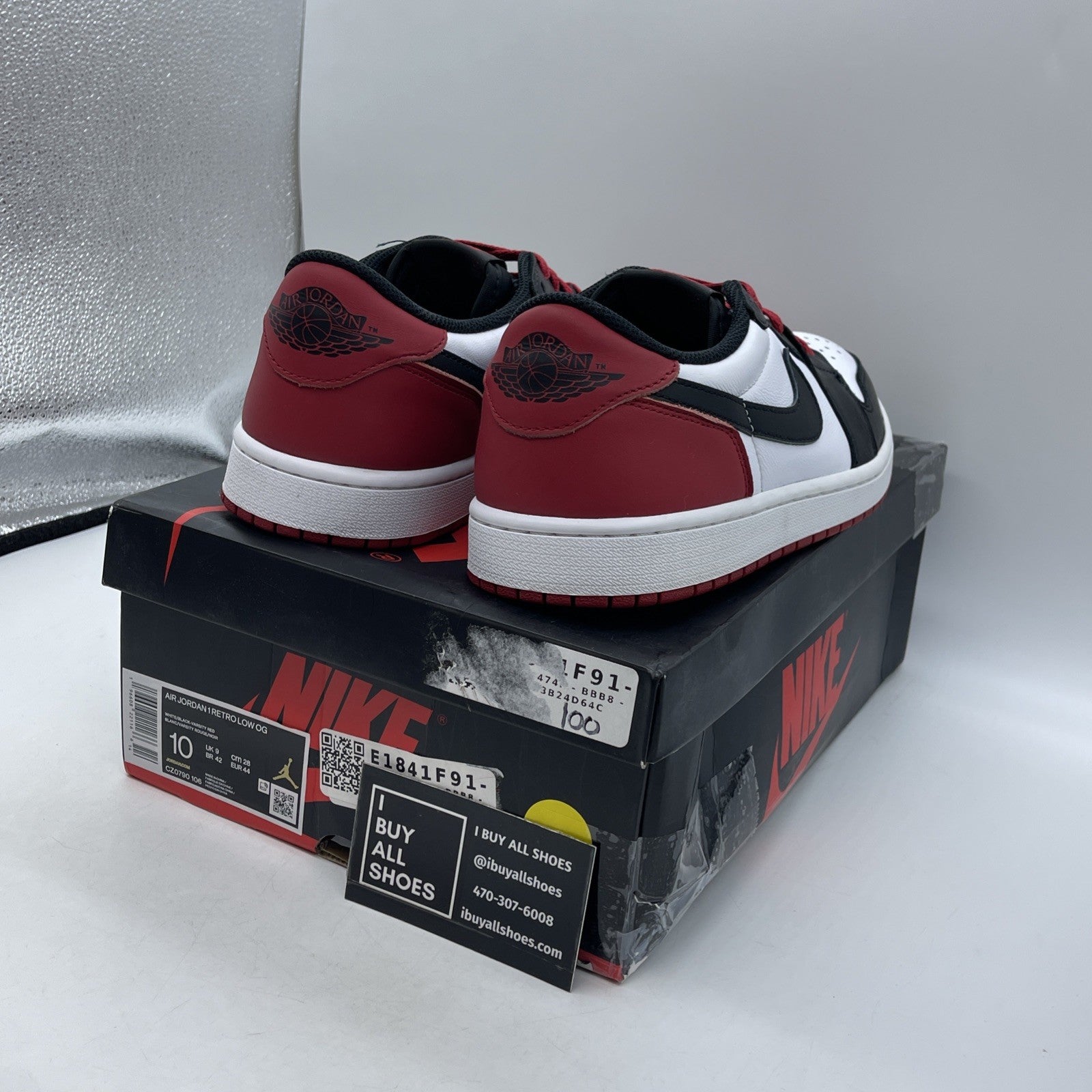 Size 10 - Air Jordan 1 Retro OG Low Black Toe Red White Leather (CZ0790-106)