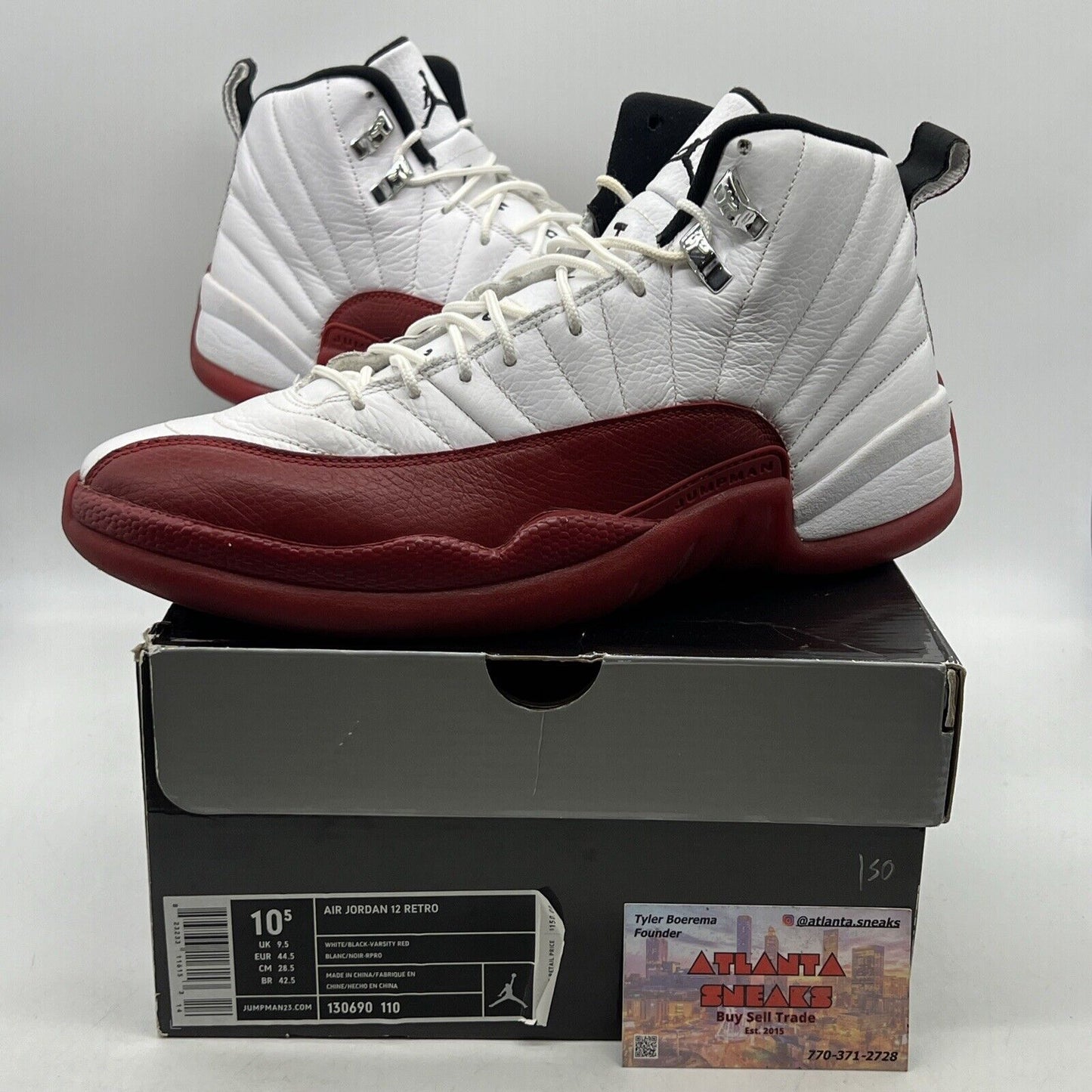 Size 10.5 - Air Jordan 12 Retro 2009 Cherry White Leather (130690-110)