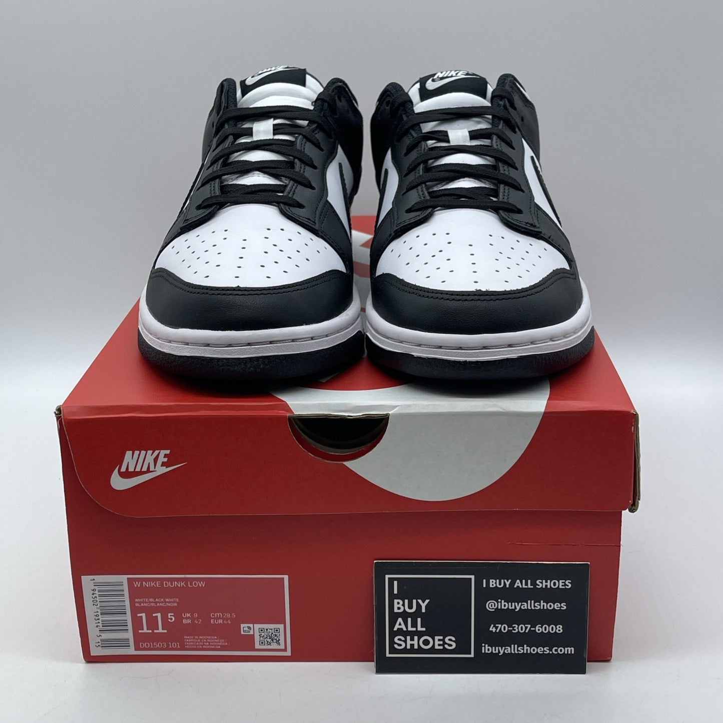 Size 11.5W - Nike Dunk Low Black White Leather (DD1503-101)