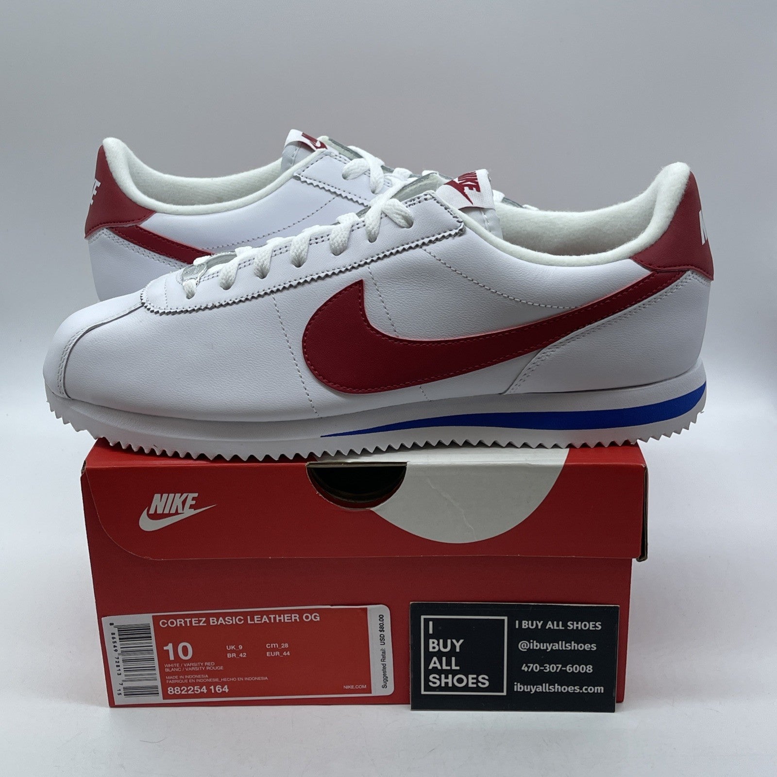 Size 10 - Nike Cortez Basic Leather OG Forrest Gump White Leather (882254-164)