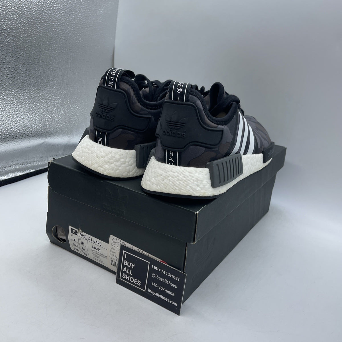 Size 9 - A Bathing Ape x Adidas NMD_R1 Black Camo (BA7325)