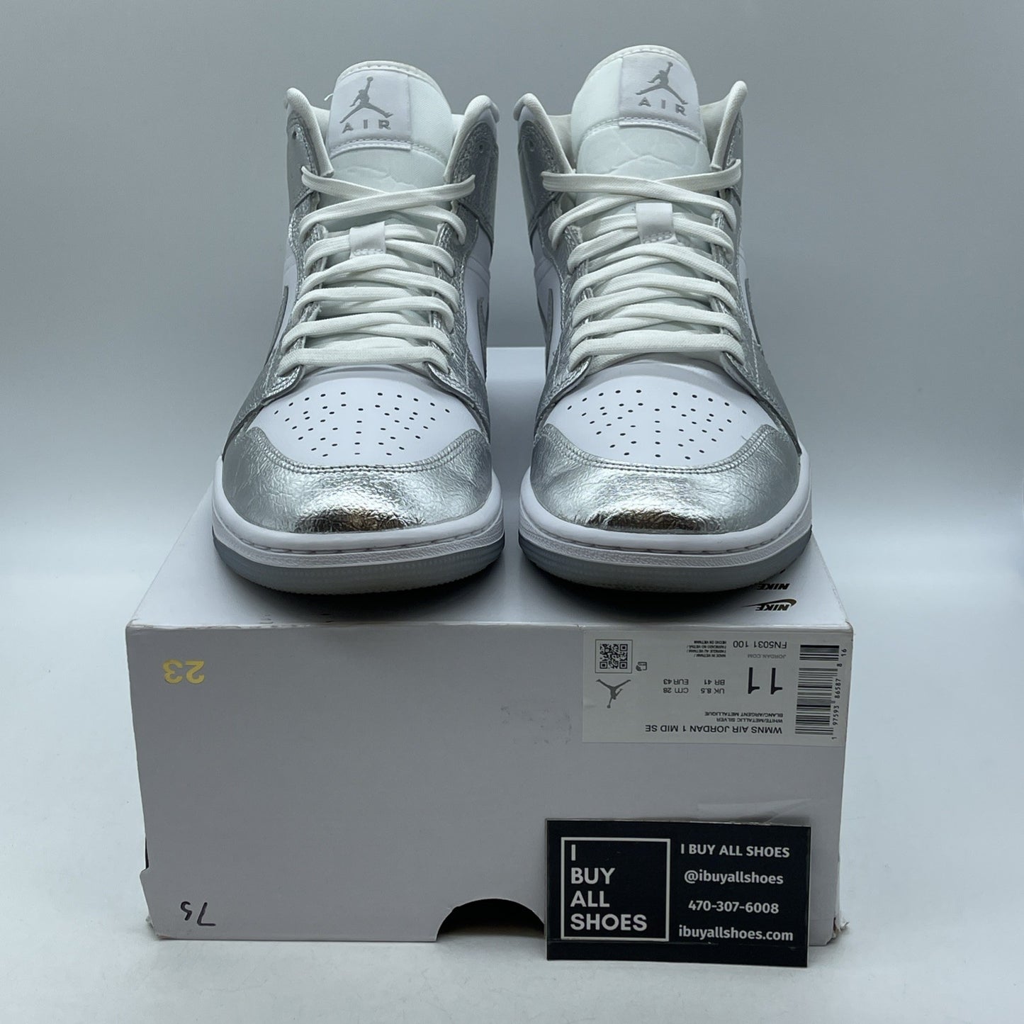 Size 11W - Air Jordan 1 SE Mid Metallic Silver White Leather (FN5031-100)