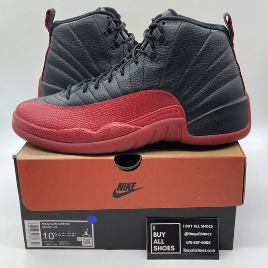 Size 10.5 - Air Jordan 12 Retro 2025 Flu Game Black Red Leather (CT8013-002)