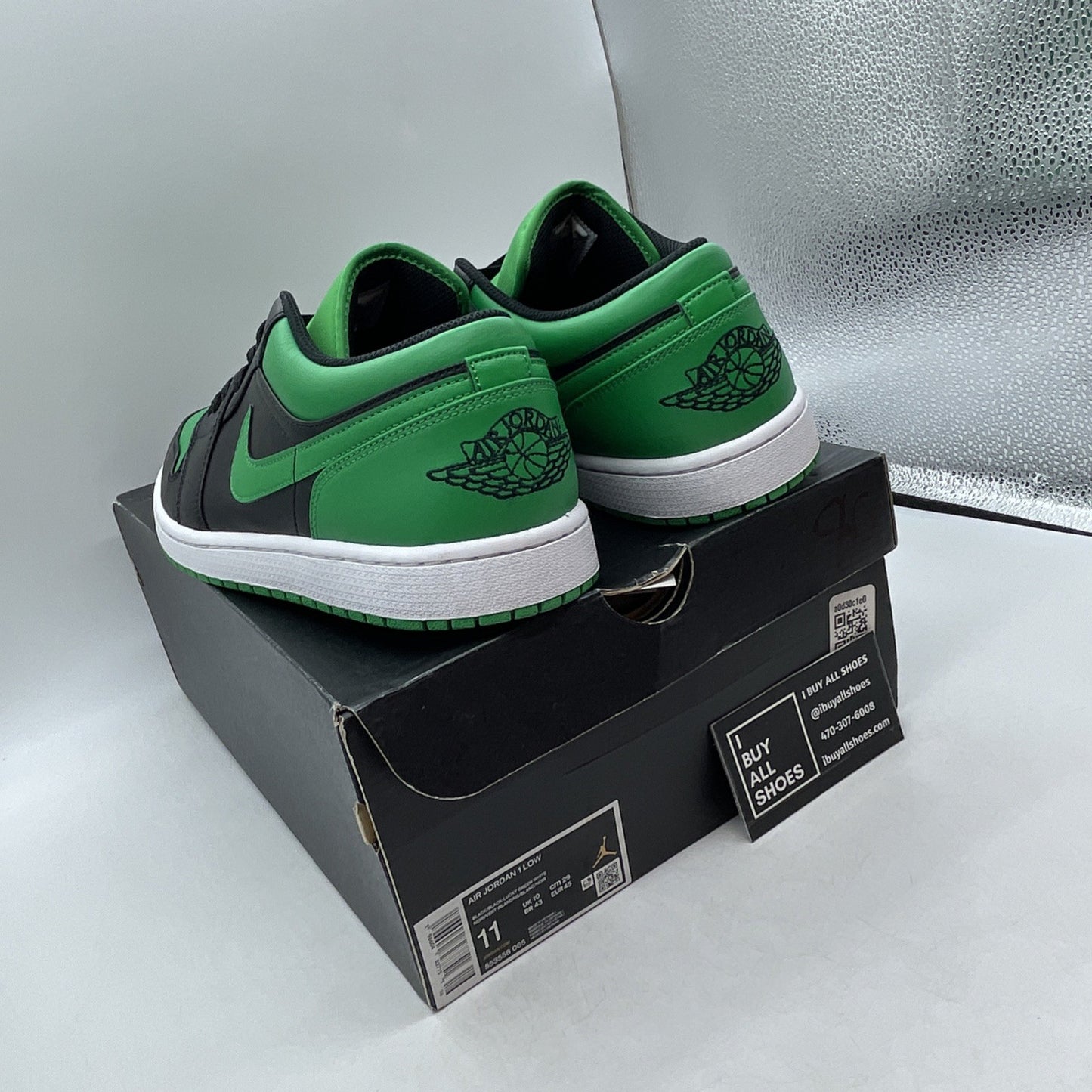 Size 11 - Nike Air Jordan 1 Low Black Lucky Green (553558-065)