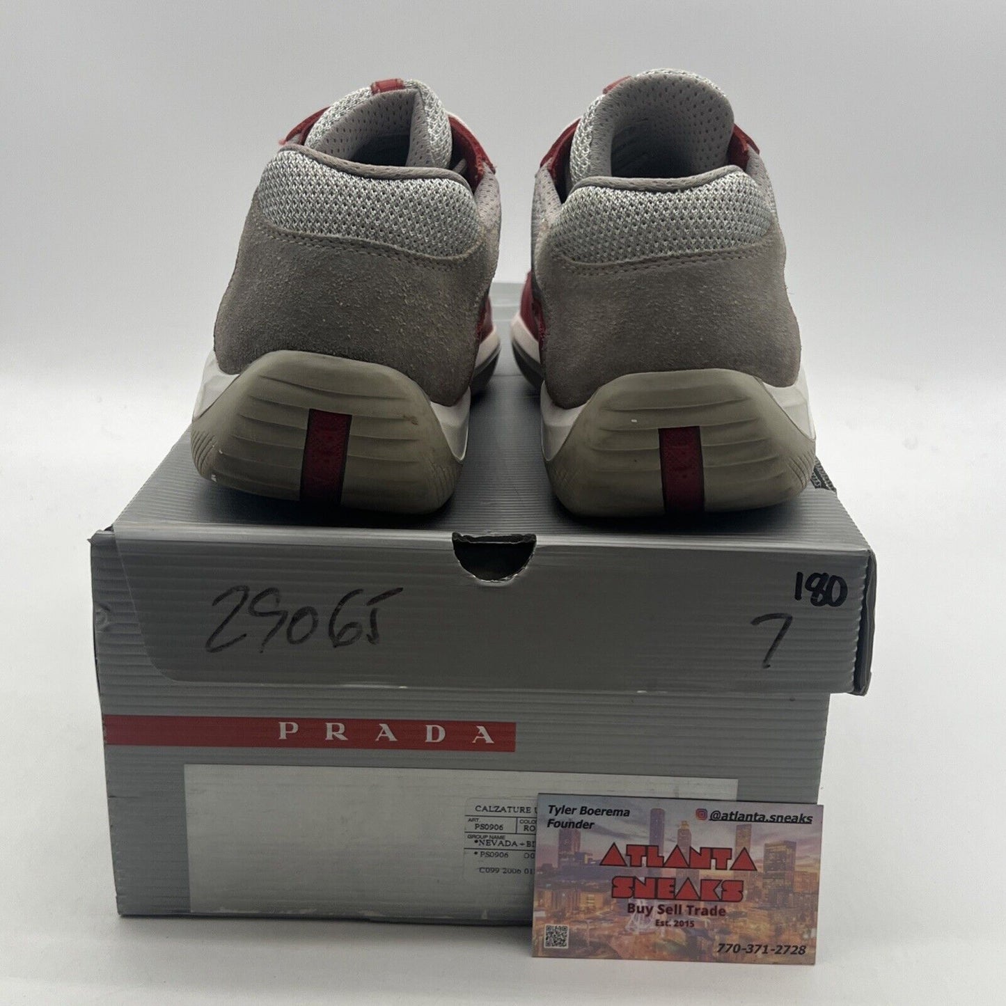 Size 7 -Prada America's Cup Low Top Red Leather W/Silver Mesh (E10037117)