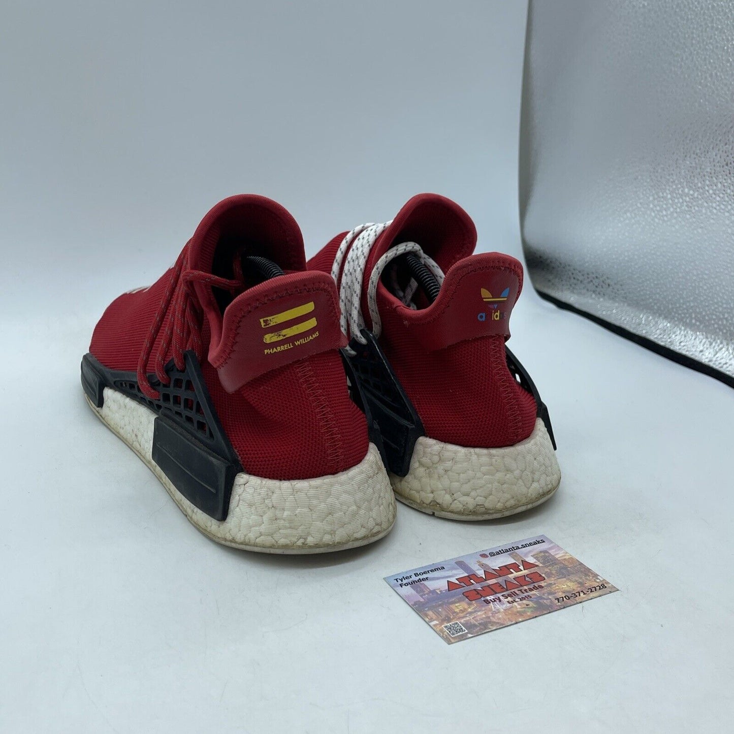 Size 10.5 - adidas Pharrell x NMD Human Race Red White Suede black  (BB0616)