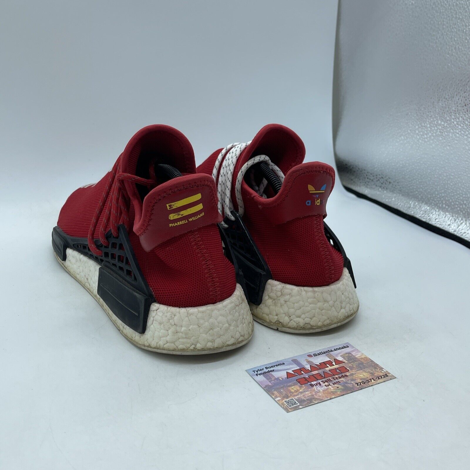 Size 10.5 - adidas Pharrell x NMD Human Race Red White Suede black  (BB0616)