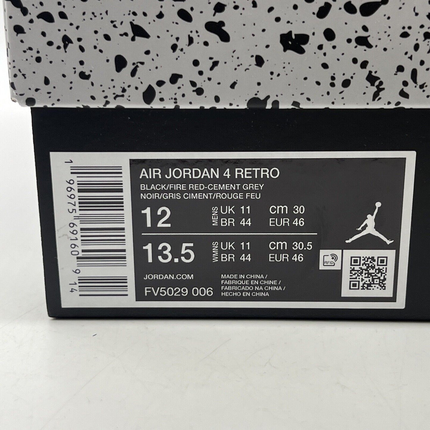 Size 12 - Air Jordan 4 Retro Bred Reimagined Black White Grey Leather FV5029-006
