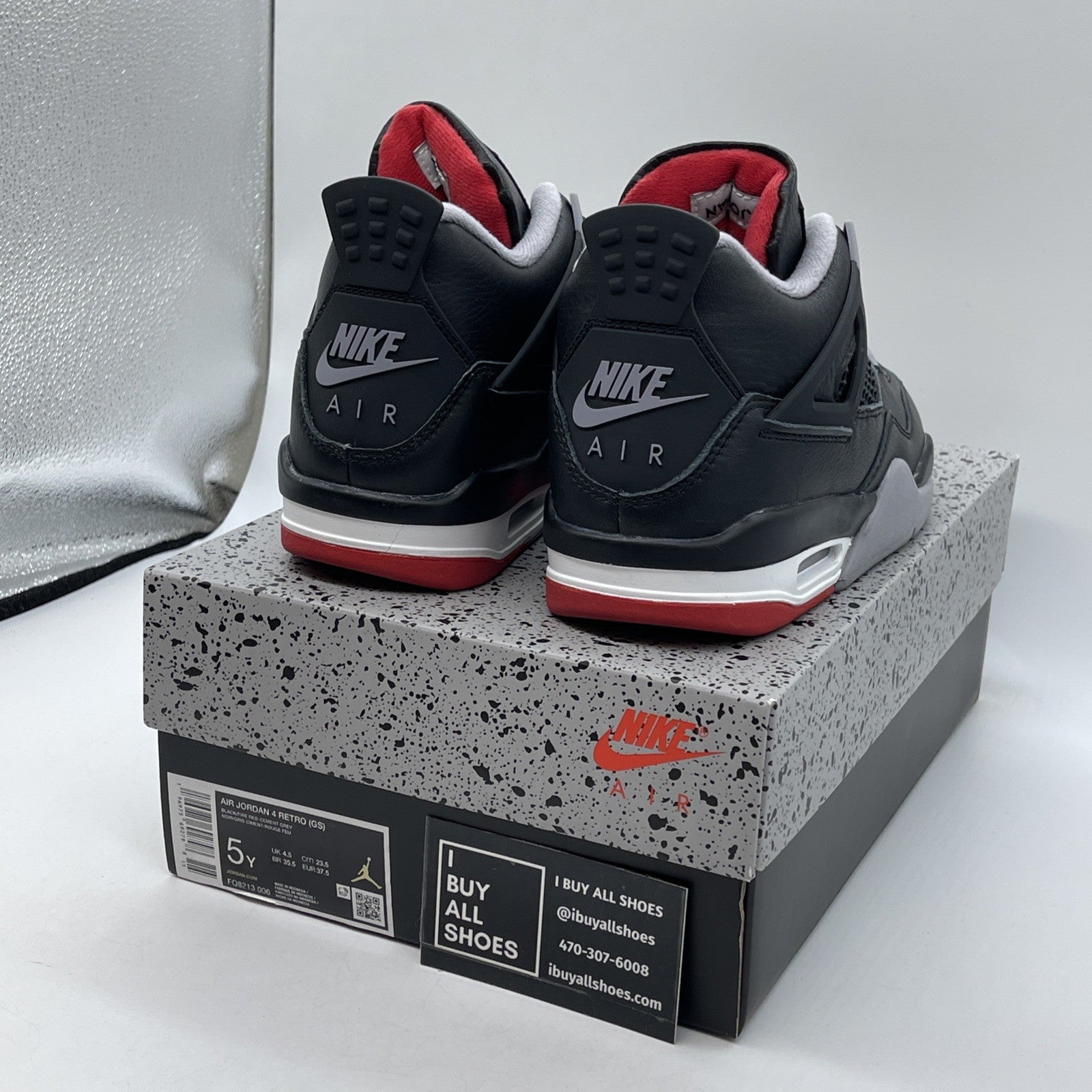 Size 5Y - Air Jordan 4 Retro Bred Reimagined Black Red Leather (FQ8213-006)