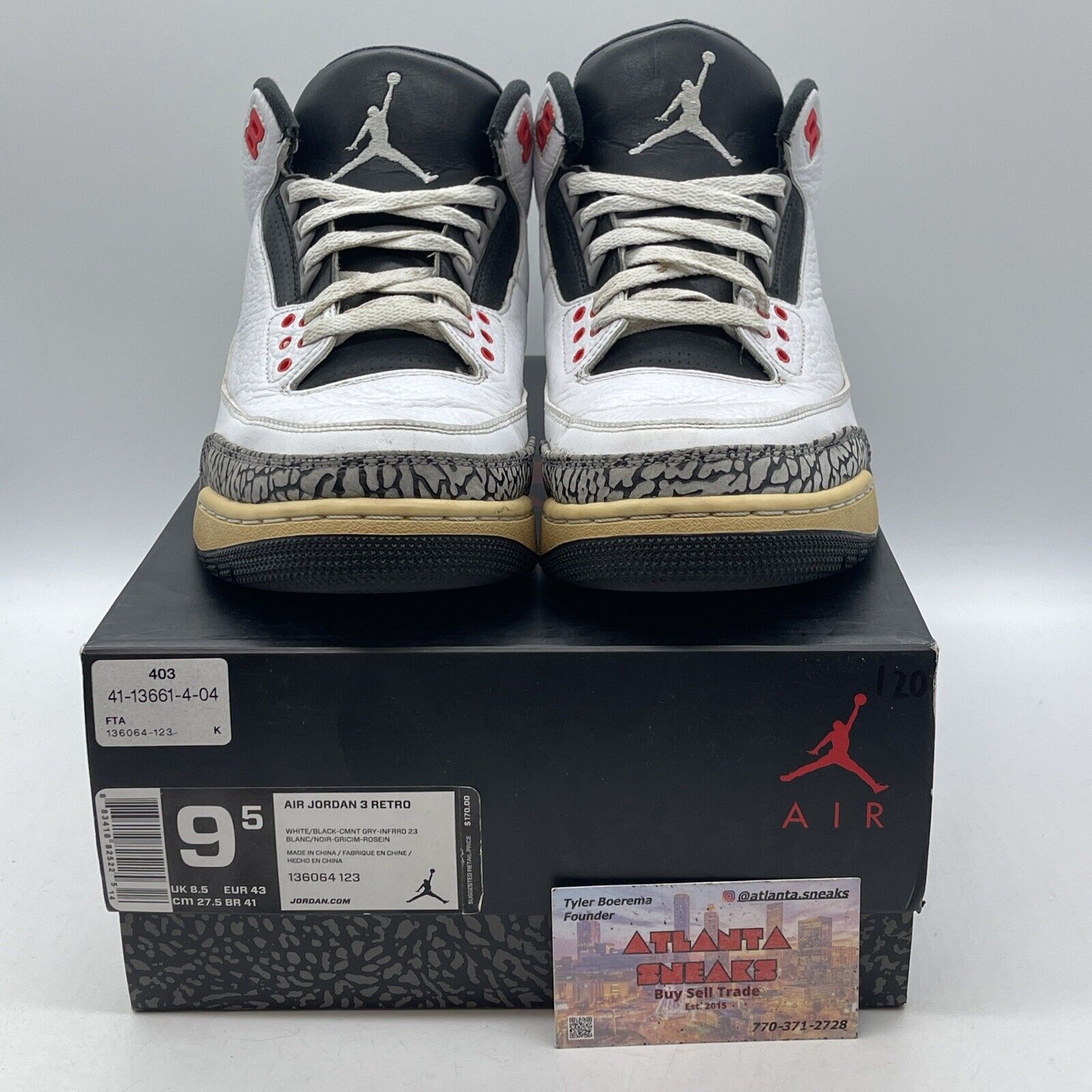 Size 9.5 - Air Jordan 3 Retro Infrared 23 White Leather Grey Suede (136064-123)