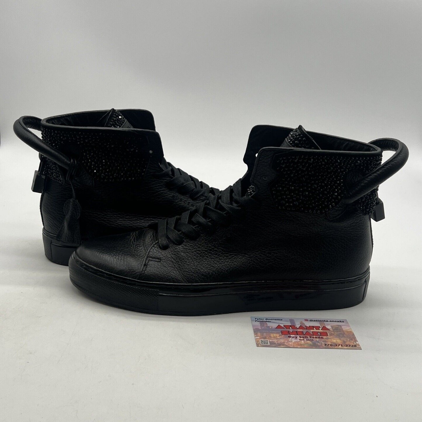 Size 10 - Buscemi Men's All Black Leather High-Top Sneakers