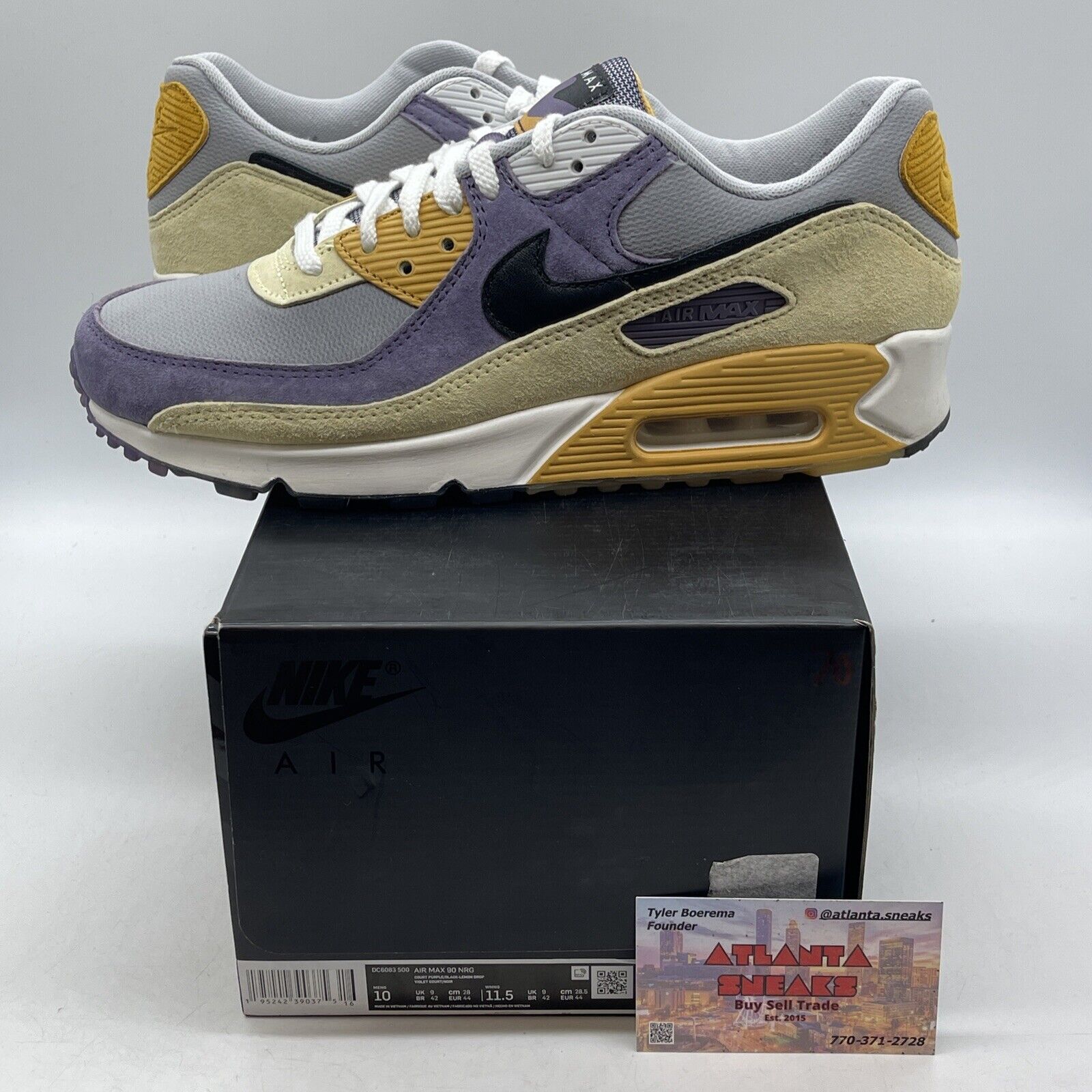 Size 10 - Air Max 90 NRG Lemon Drop Purple Grey Yellow Suede (DC6083-500)