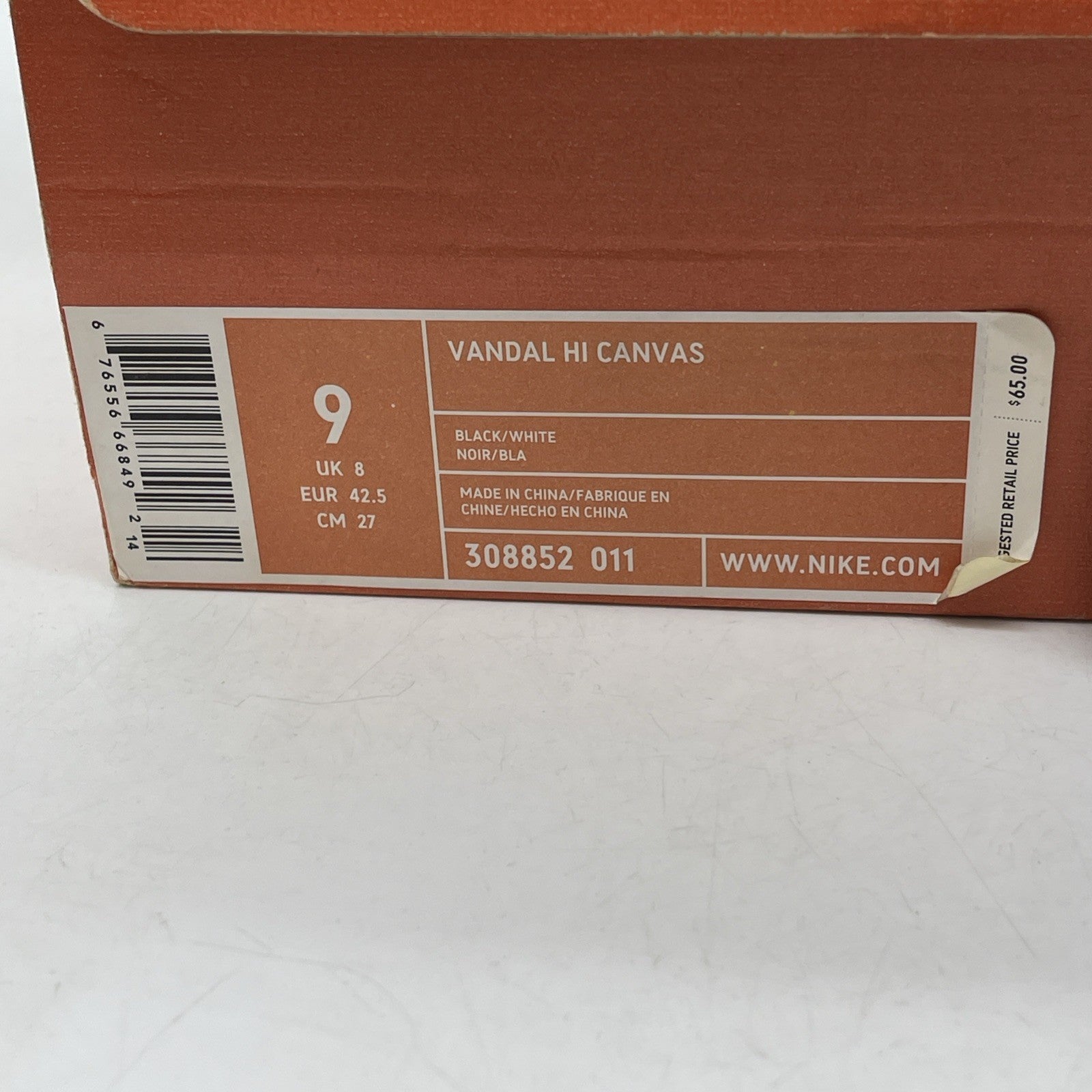 Size 9 - NIKE VANDAL CANVAS Black White Suede Leather (308852-011)