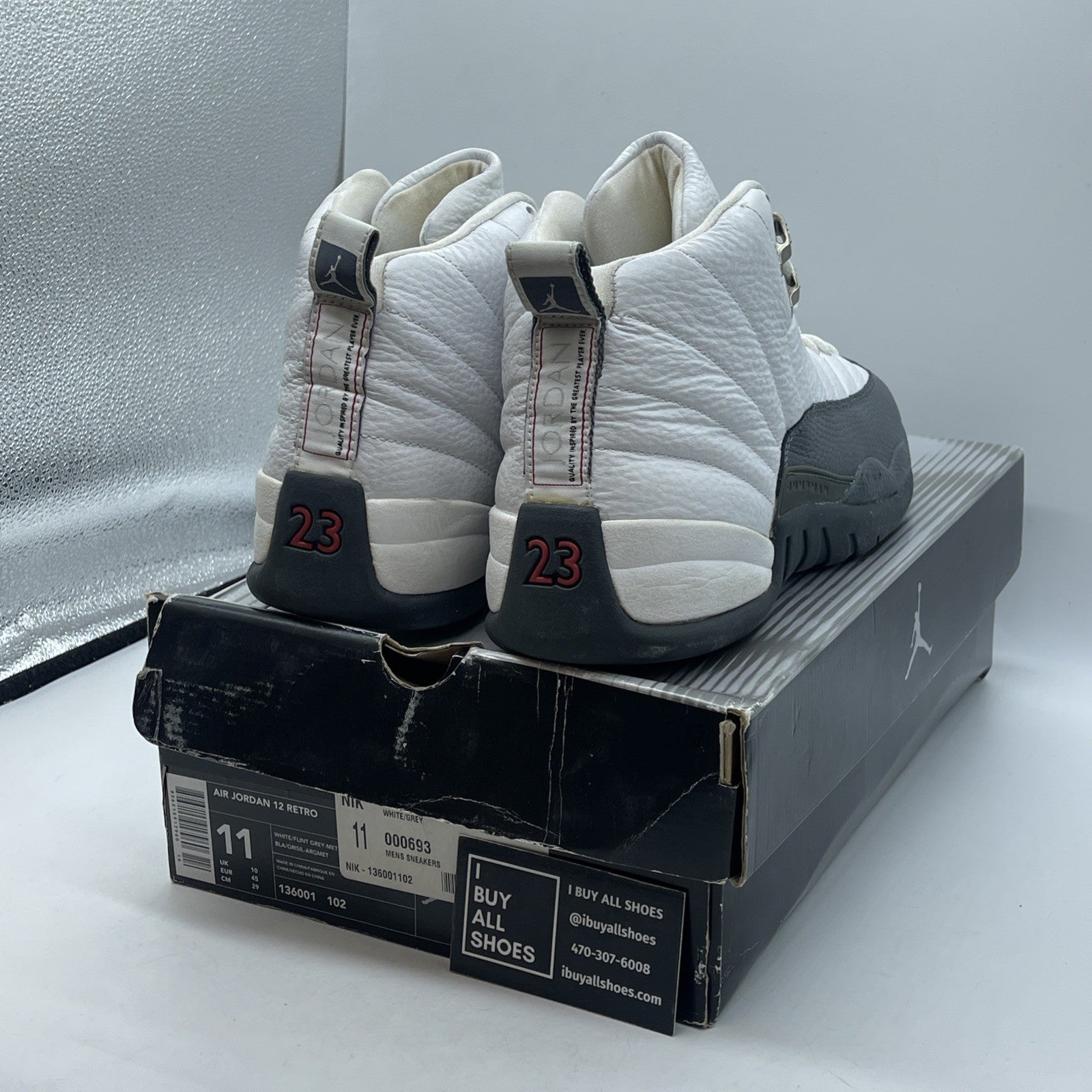 Size 11 - Air Jordan 12 Retro Flint Frey White Leather (136001-102)