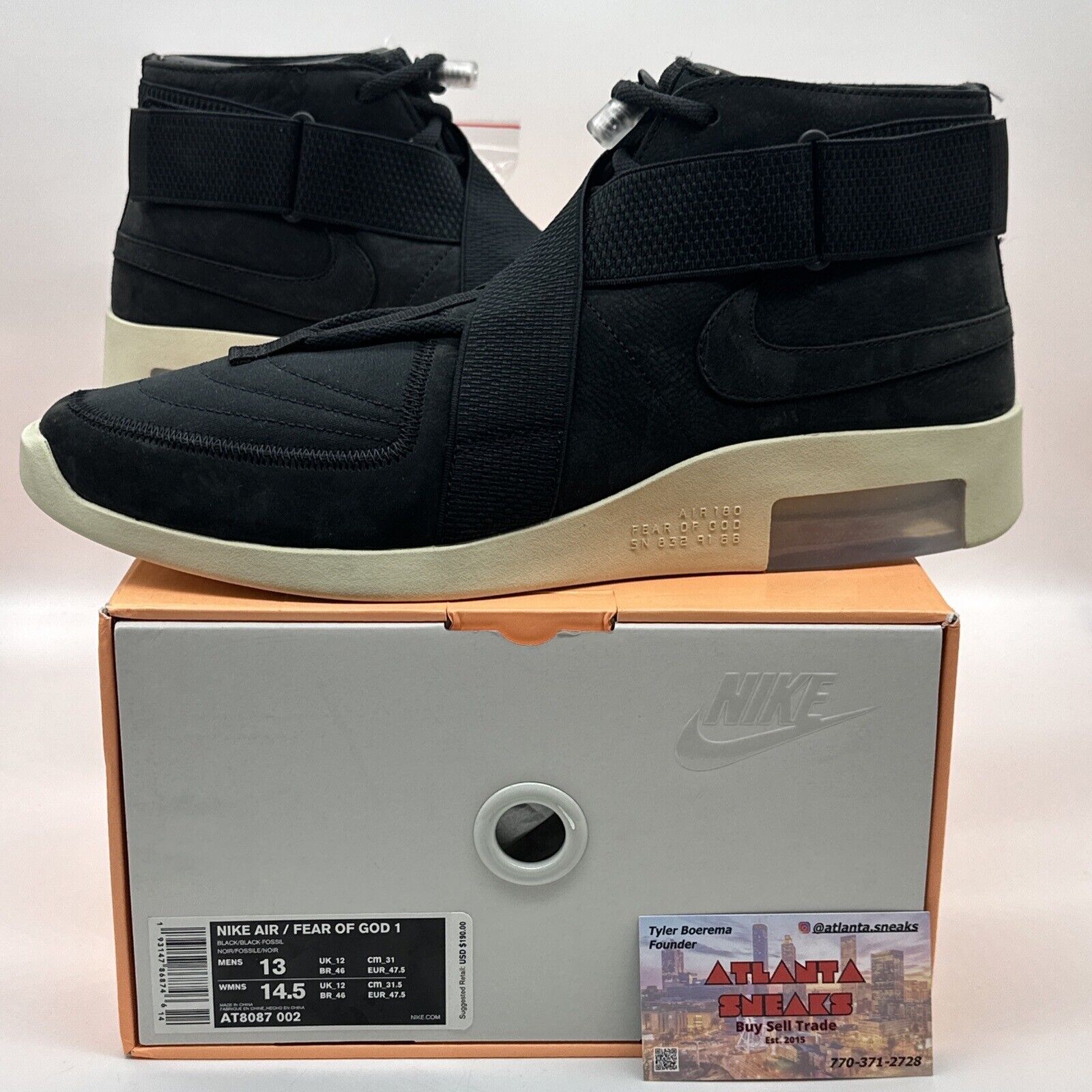 Size 13 - Nike Air Fear of God Raid Black 2019 Suede Cream Black Rare OG All