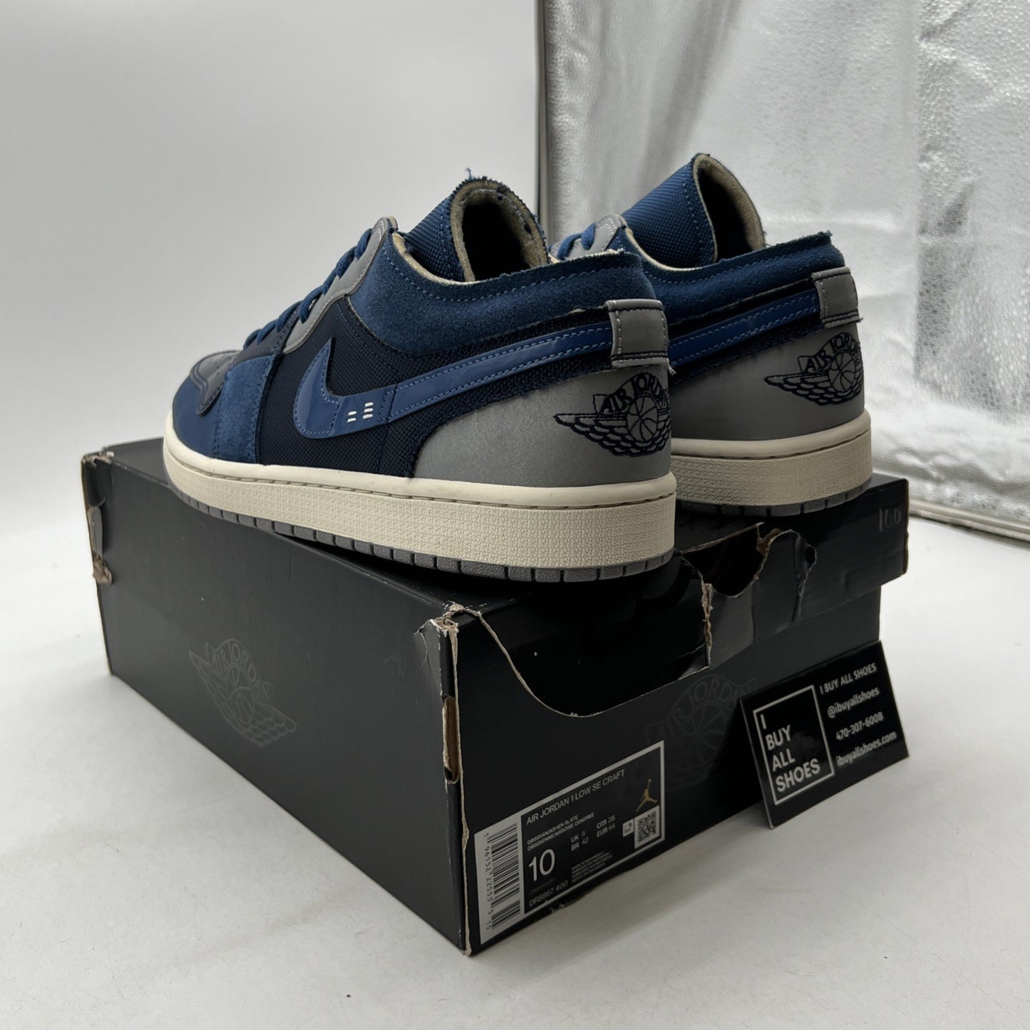 Size 10 - Air Jordan 1 Low SE Craft Inside Out - Obsidian (DR8867-400)