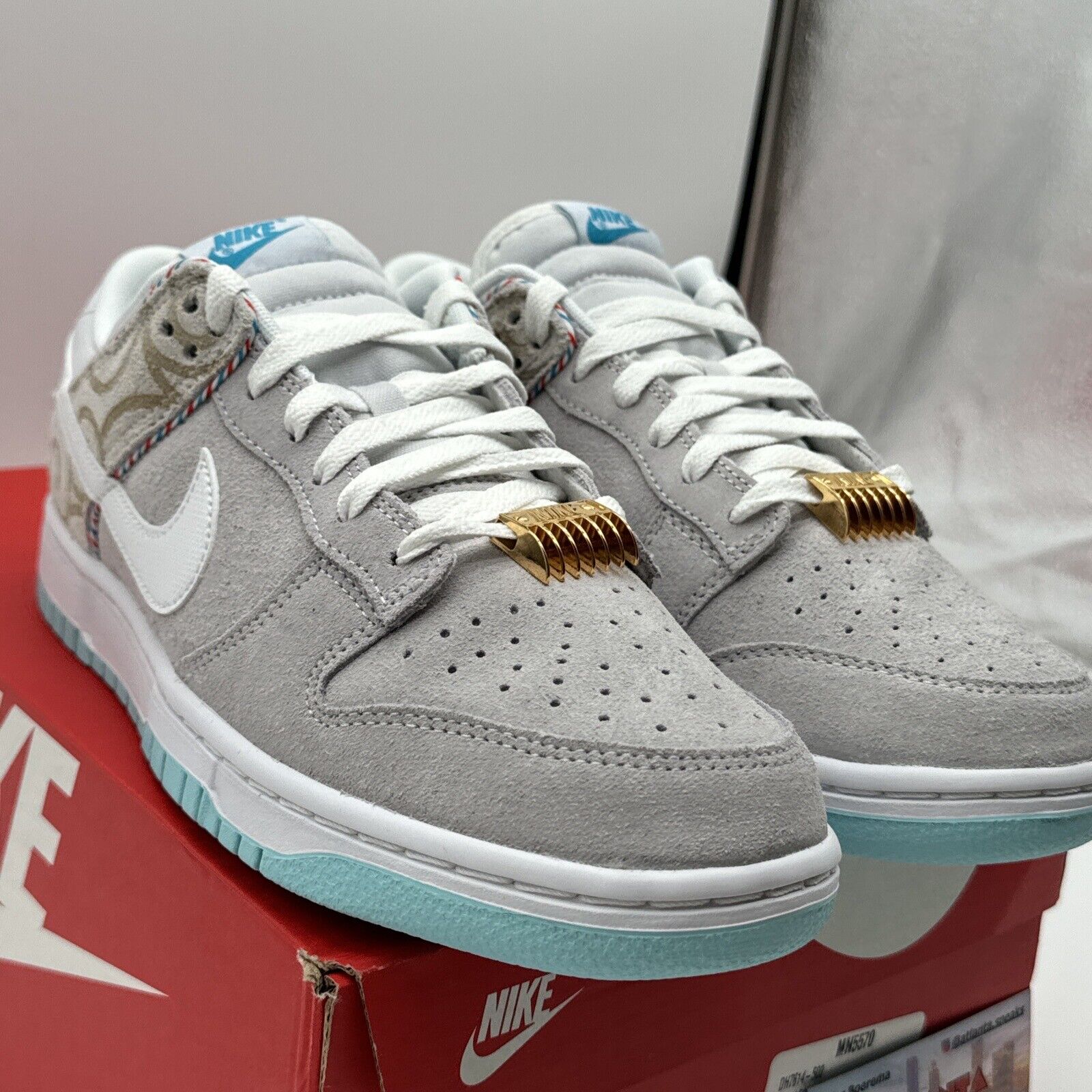 Size 9.5 - Nike Dunk Low Retro SE Barber Shop - Gray Suede Premium New Blue