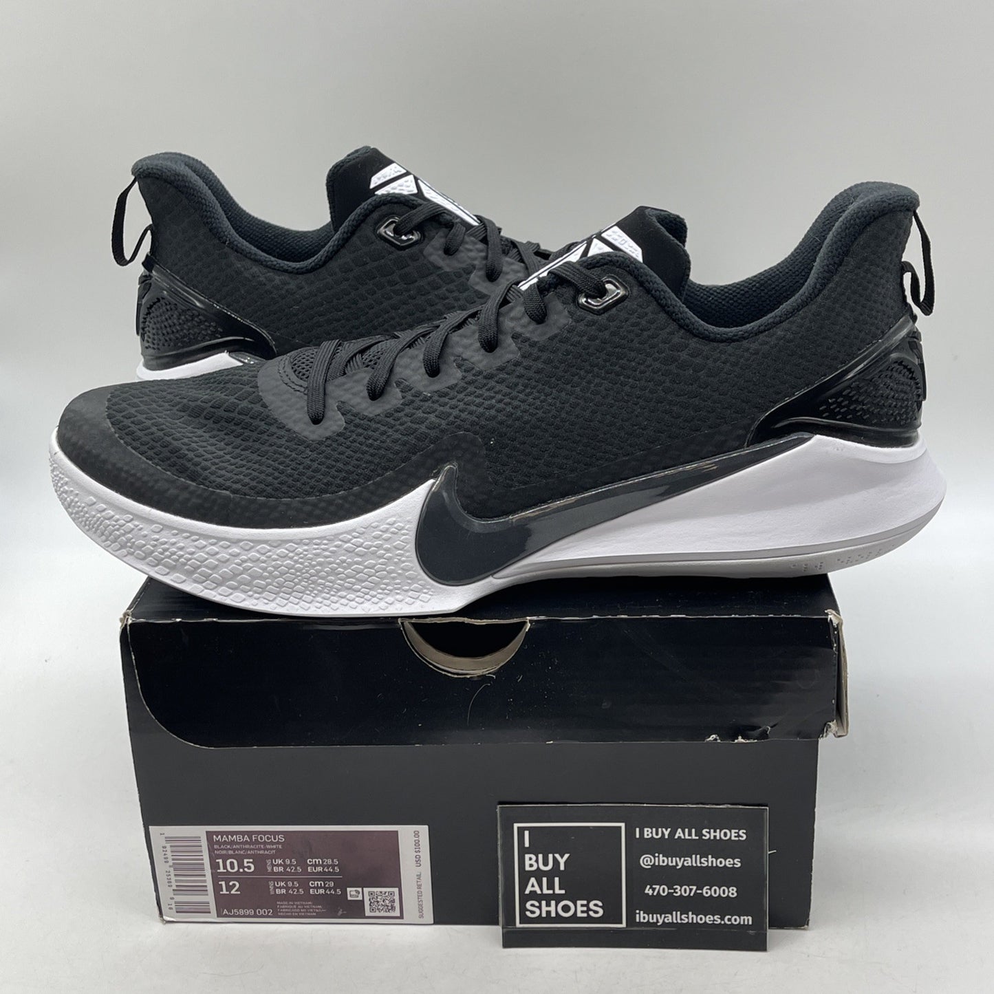 Size 10.5 - Nike Mamba Focus Black White Leather Suede (AJ5899-002)