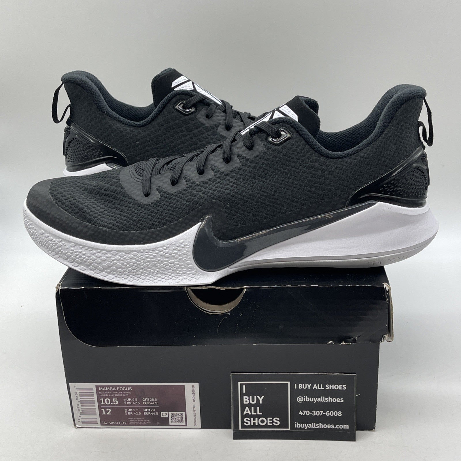 Size 10.5 - Nike Mamba Focus Black White Leather Suede (AJ5899-002)