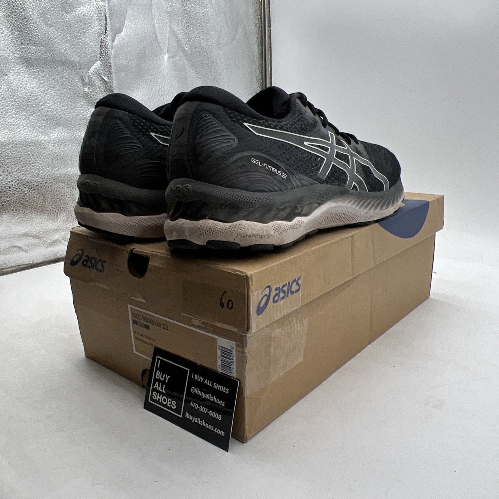 Size 11.5 - Asics Gel Nimbus 23 Black White (1011B004-001)