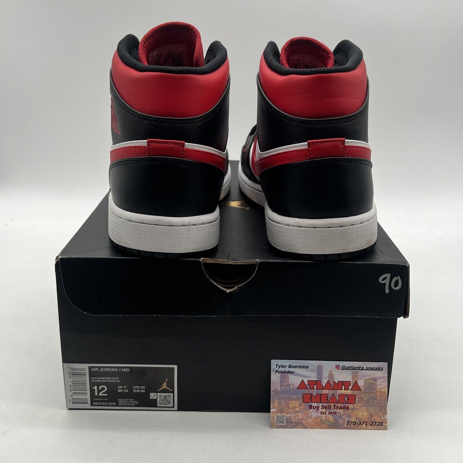 Size 12 - Jordan 1 Mid Bred Toe Black White Red Leather (554724-079)