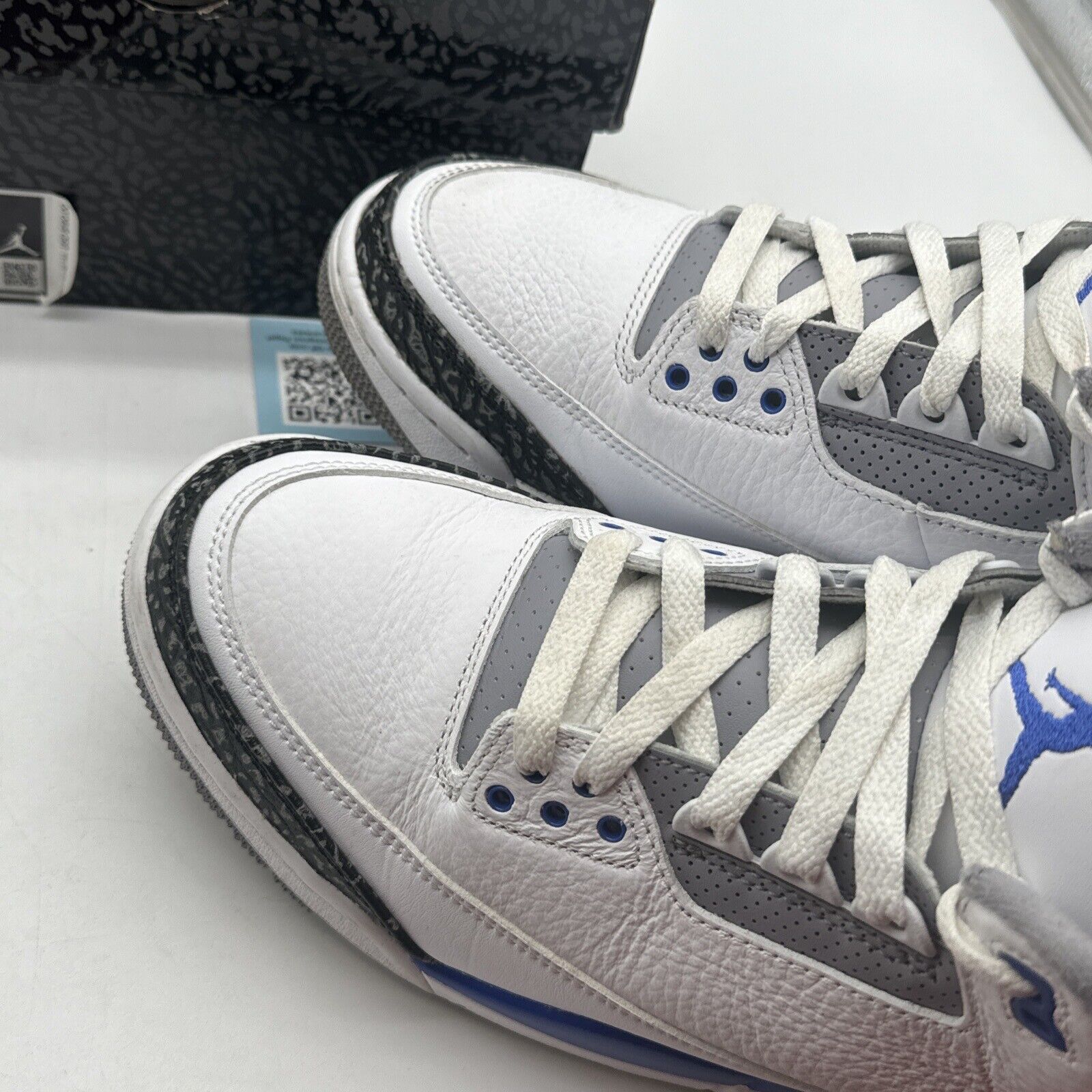 Size 9 - Jordan 3 Retro Mid Racer Blue White Leather Noir Cement Reflective Blak