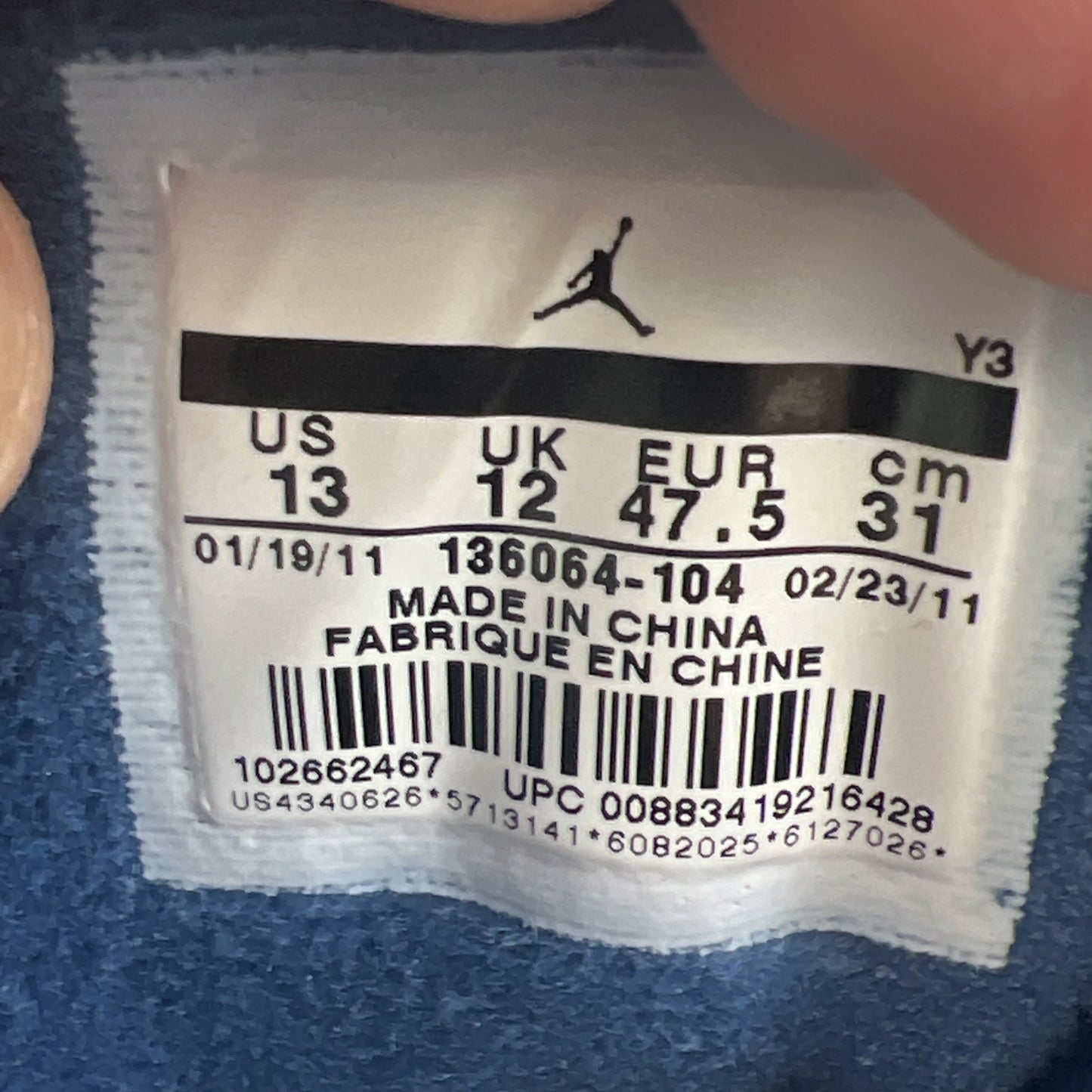 Size 13 - Air Jordan 3 Retro 2011 True Blue (136064-104)