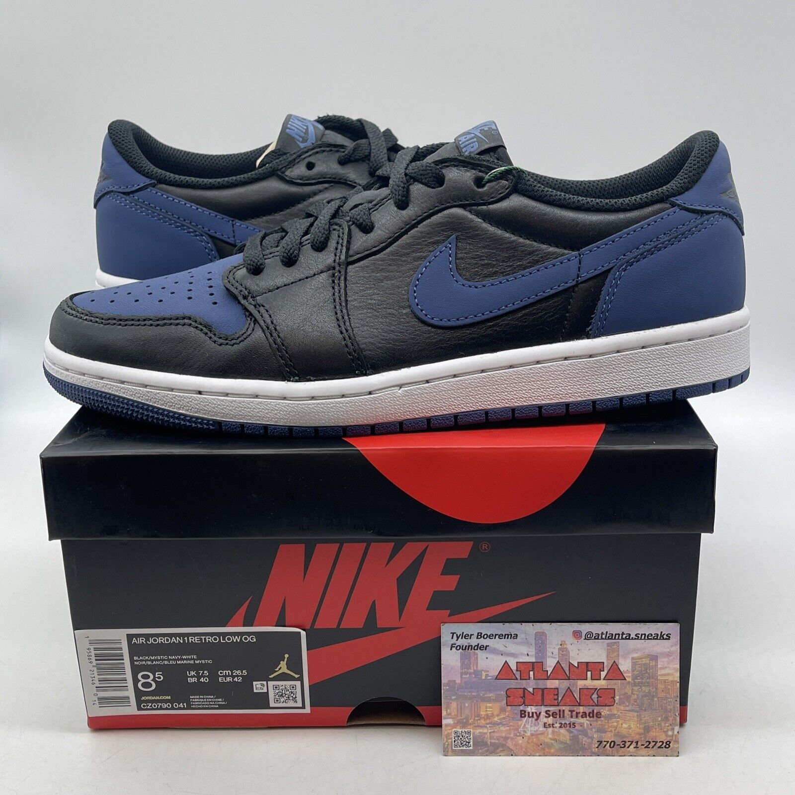 Size 8.5 - Jordan 1 Low OG Mystic Navy Blue Leather White (CZ0790-041)