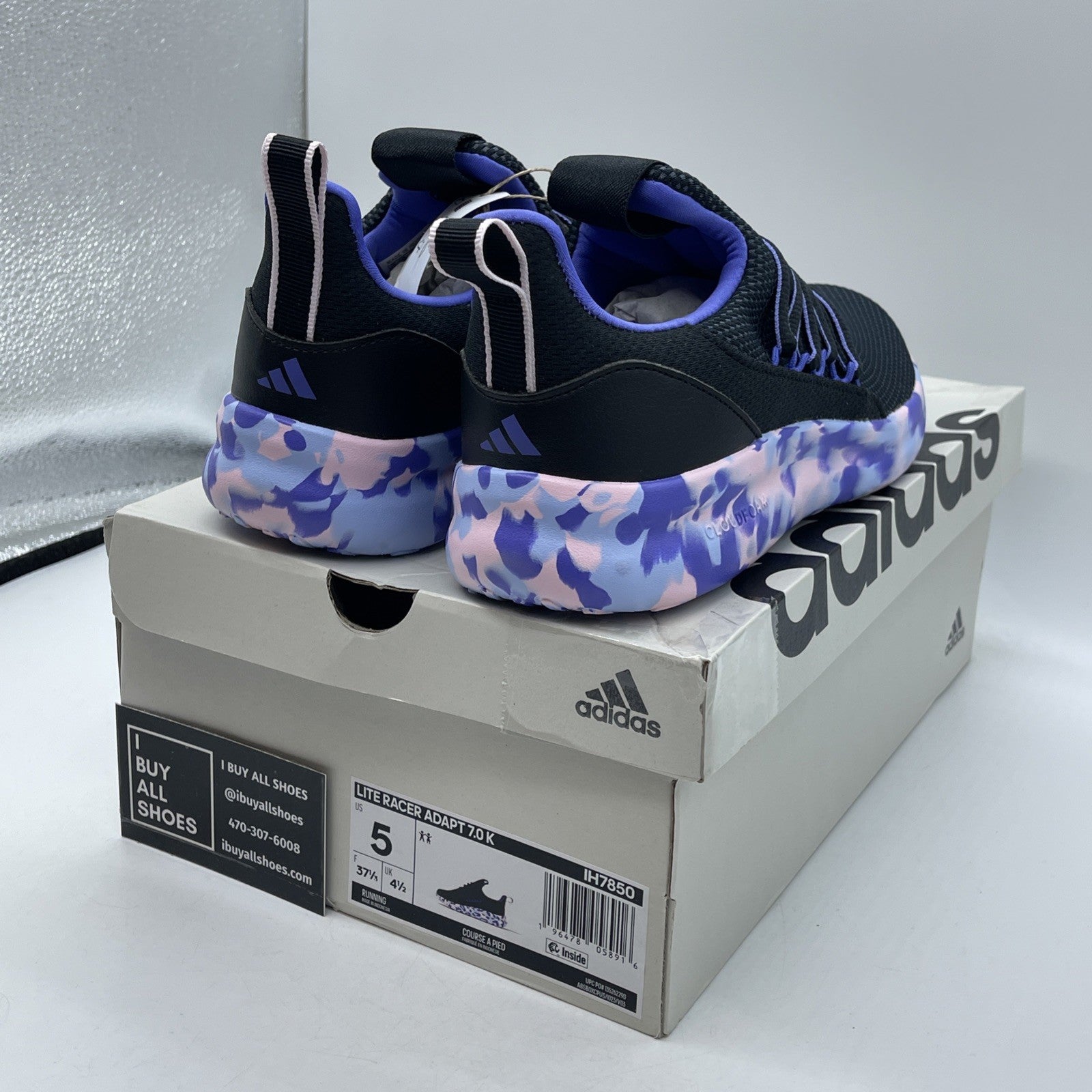 Size 5Y - Adidas Lite Racer Adapt 7.0 Shoes Black Purple Suede  (IH7850)