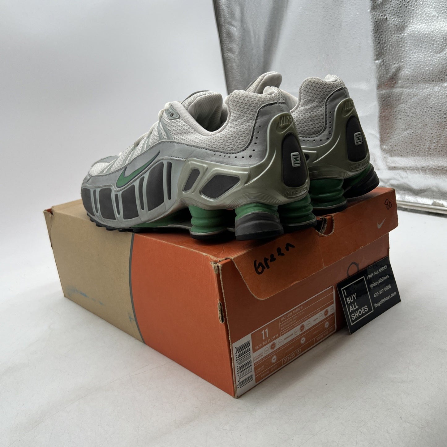 Size 11 - Nike Shox Gray Green Running Training Shoes (312623-132)