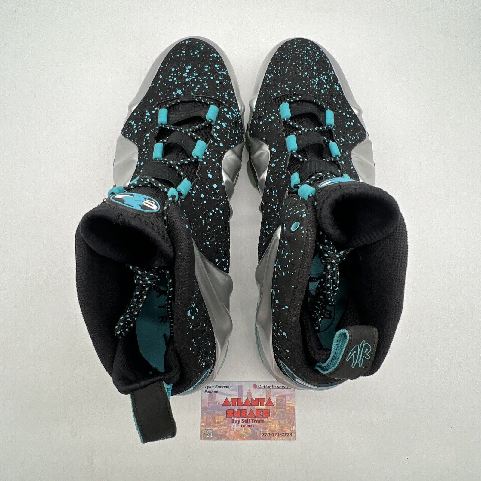 Size 13 - Nike Barkley Posite Max Splatter Black Silver Teal (555097-040)