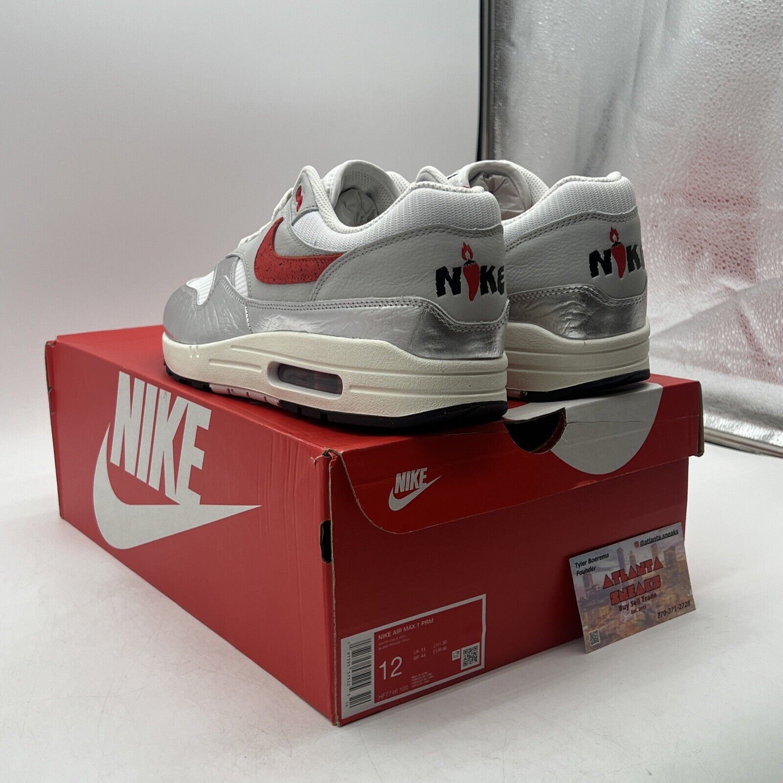 Size 12 - Nike Air Max 1 Premium SE Hot Sauce White Red Silver (HF7746-100)